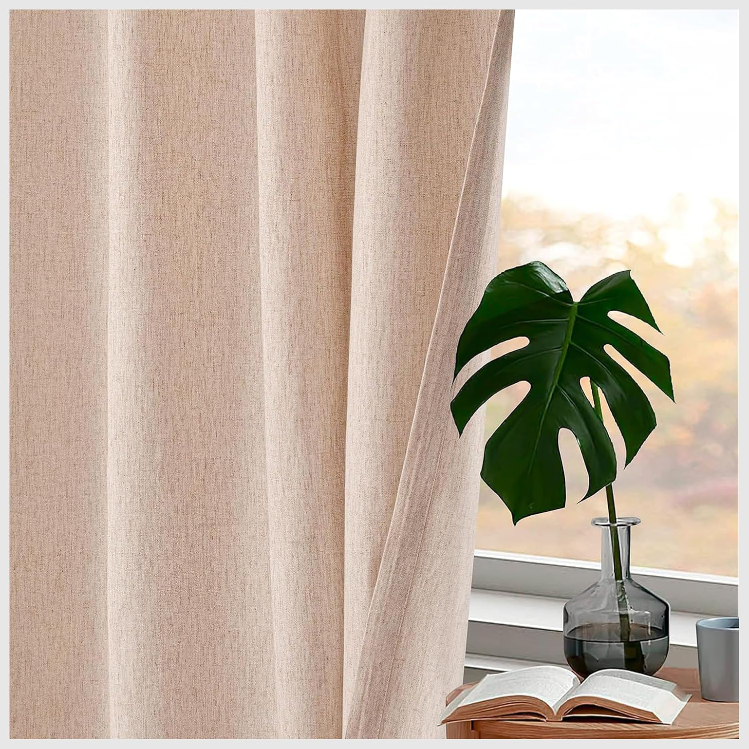 HOMIDATE Natural Linen Curtain Panels for Living Room & Bedroom 96 Inch -Set of 2,50x96 Inch Flax Linen Drapes,Lightweight Cotton Linen Curtains for Modern Home Decor