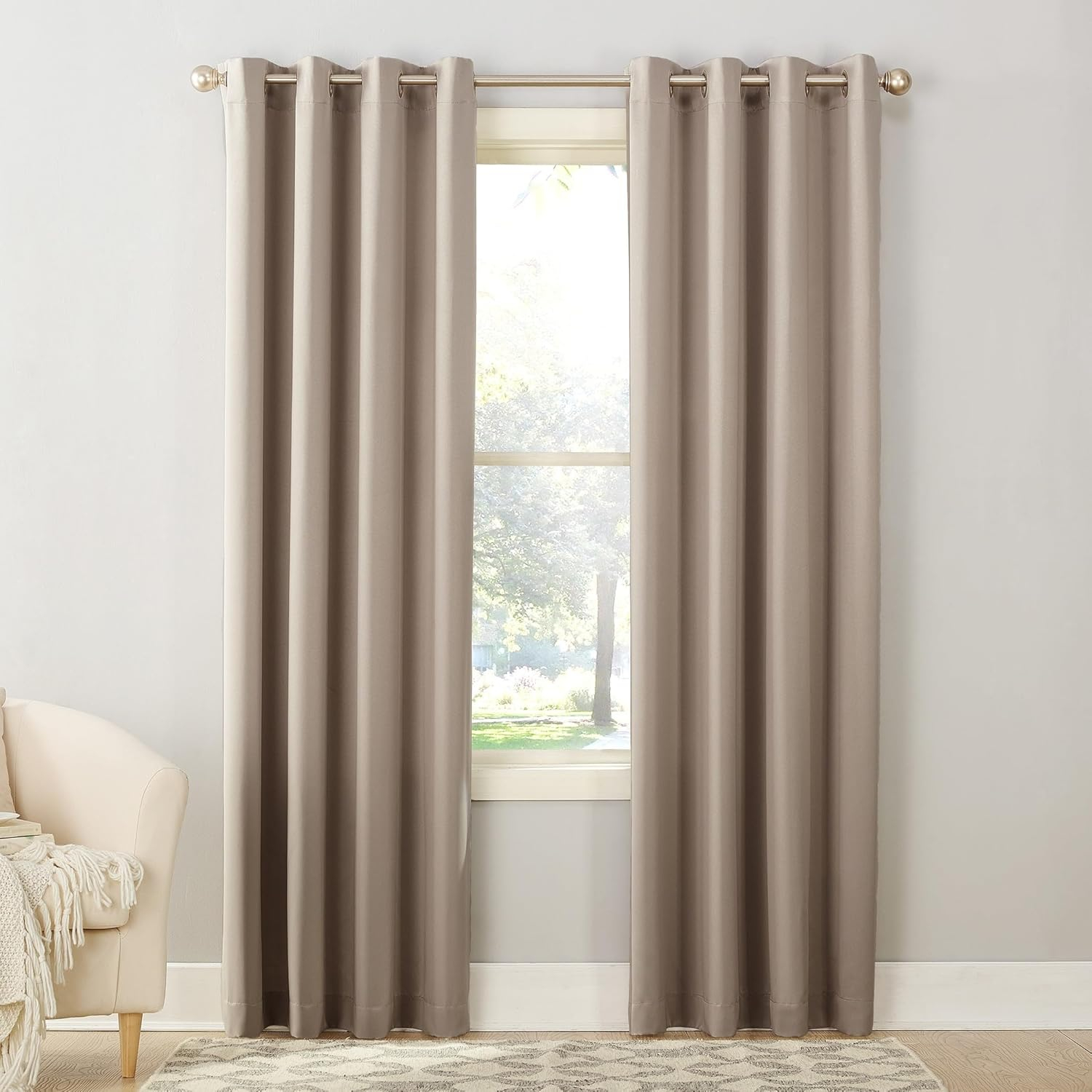 Sun Zero Madison Room-Darkening Grommet Curtain Panel, 54"X108", Stone