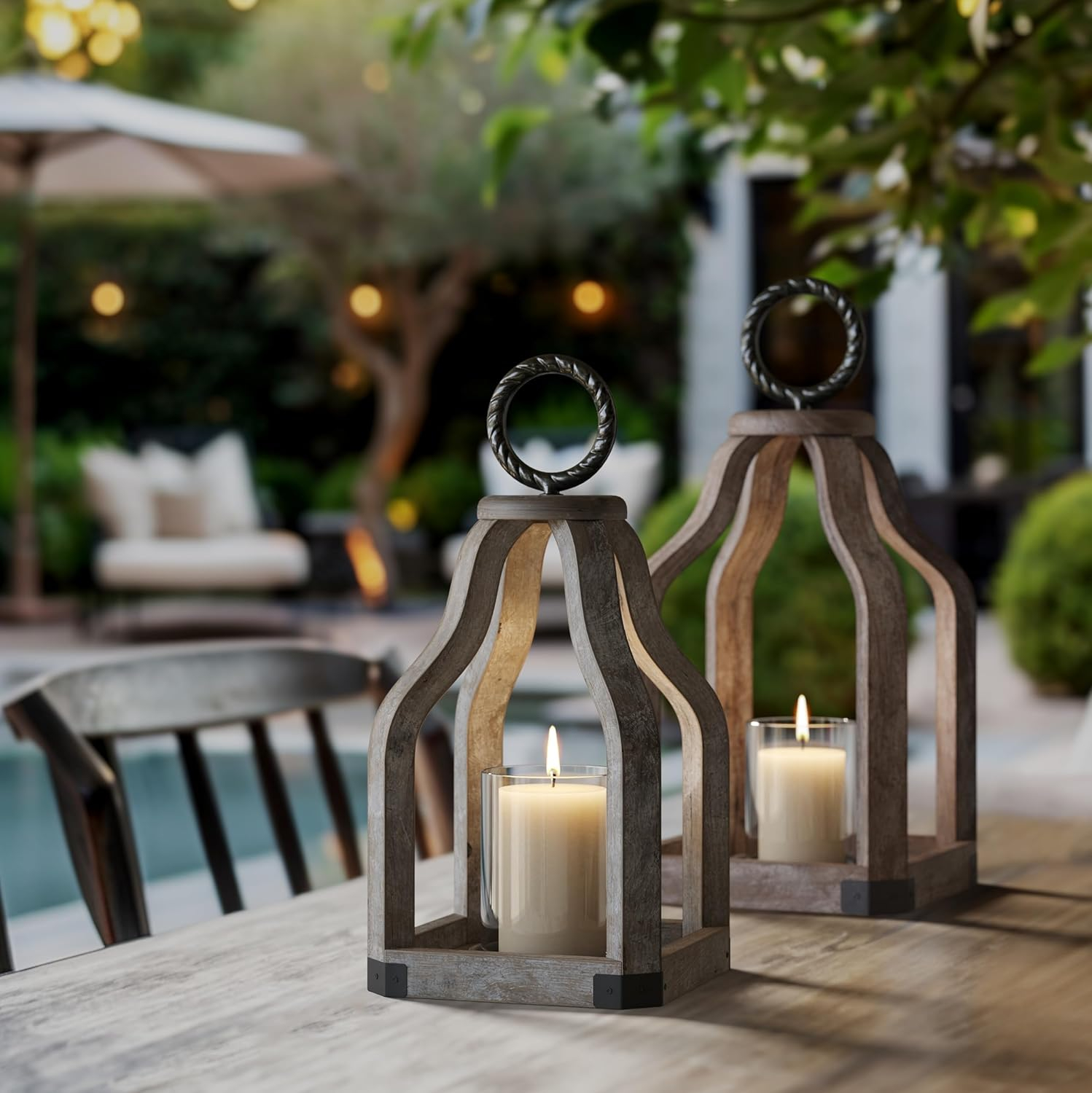 Barnyard Designs Wood Lantern Decor, Rustic Decor Candle Lantern, Outdoor Lanterns Farmhouse Candle Holder, Decorative Lanterns for Wedding, Farmhouse Table Decor, Large 7.5" x 15.75", Brownish Grey