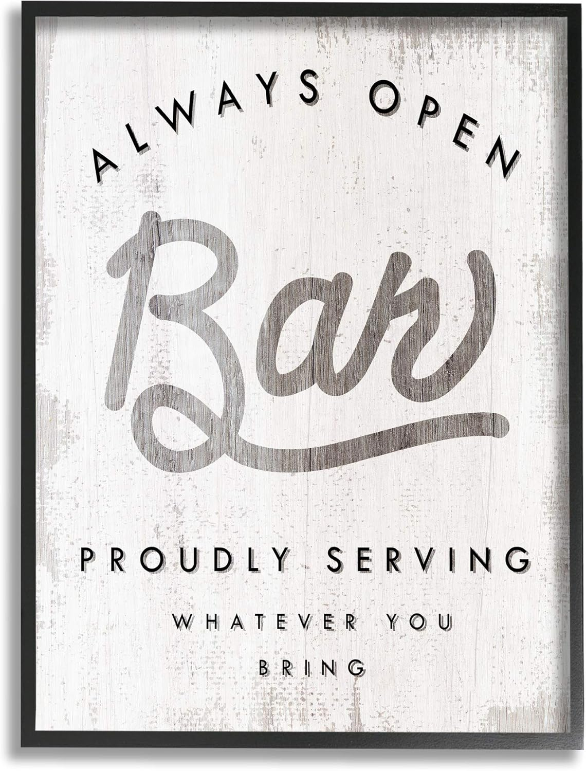 Stupell Industries Always Open BYOB Bar Sign Funny Drinking Phrase Black Framed, 11 x 14, Design by Daphne Polselli