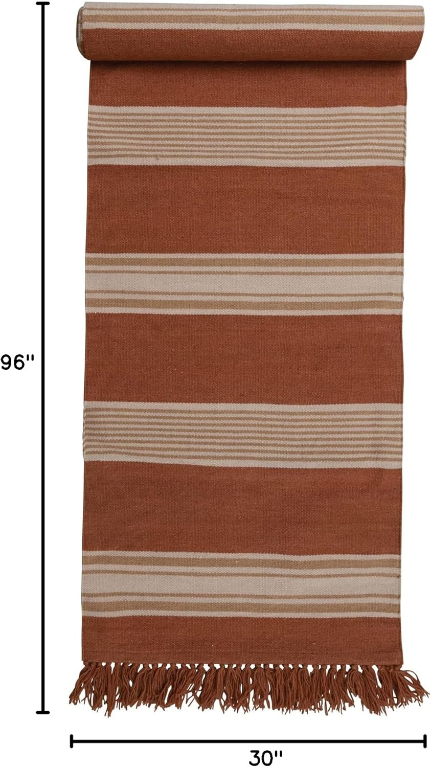 Creative Co-Op Handwoven Wool and Cotton Kilim Floor Runner and Fringe, Sienna and Camel