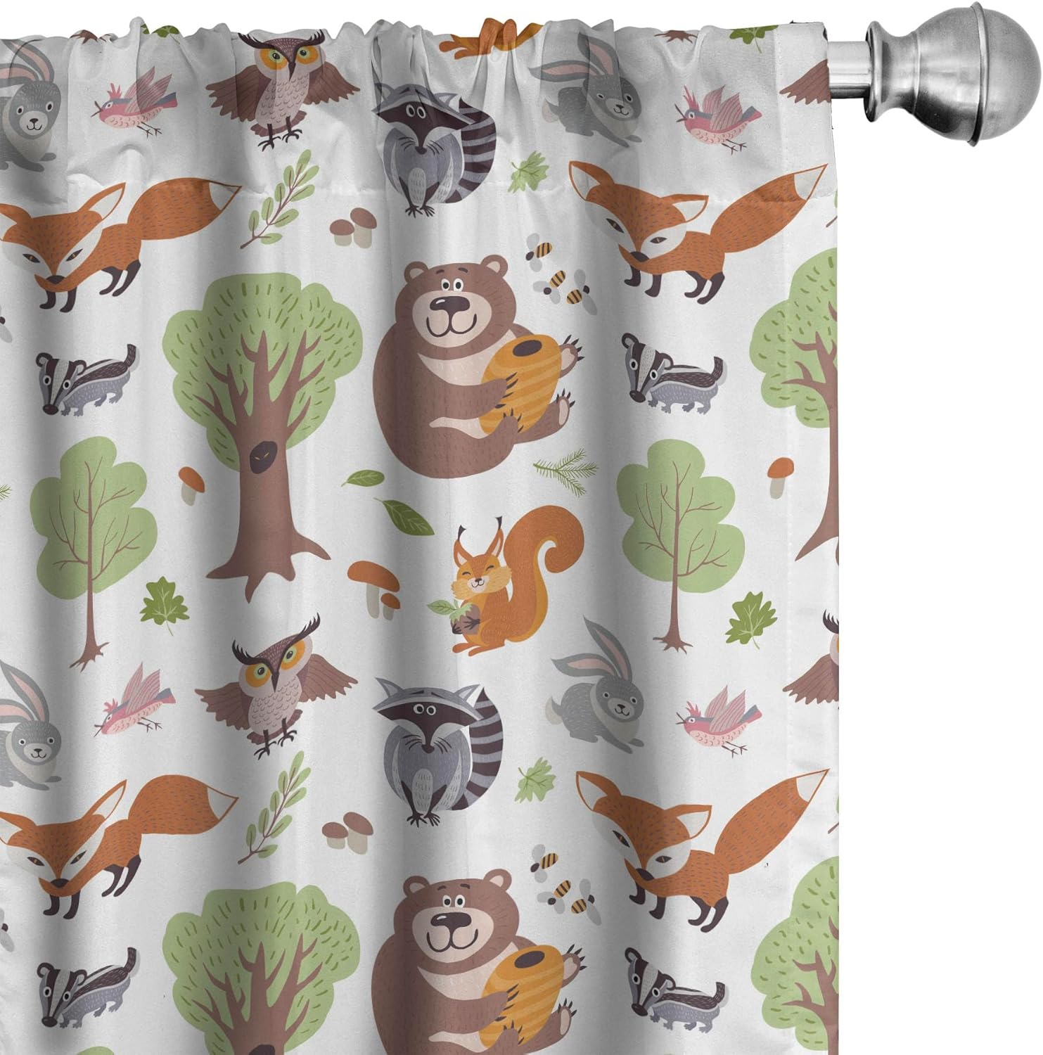 Ambesonne Forest Curtains, Doodle Woodland Animals, Pair of 28"x95", Multicolor