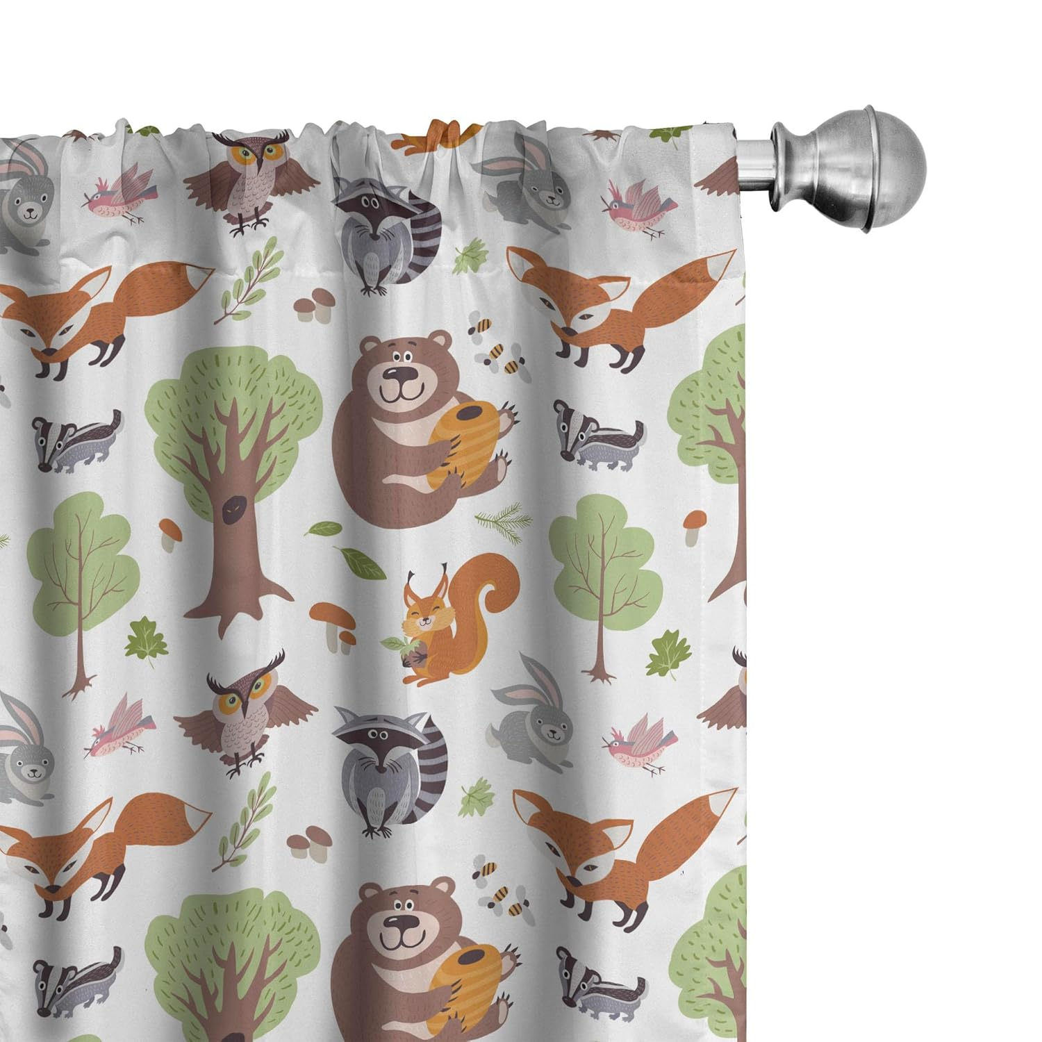 Ambesonne Forest Curtains, Doodle Woodland Animals, Pair of 28"x95", Multicolor
