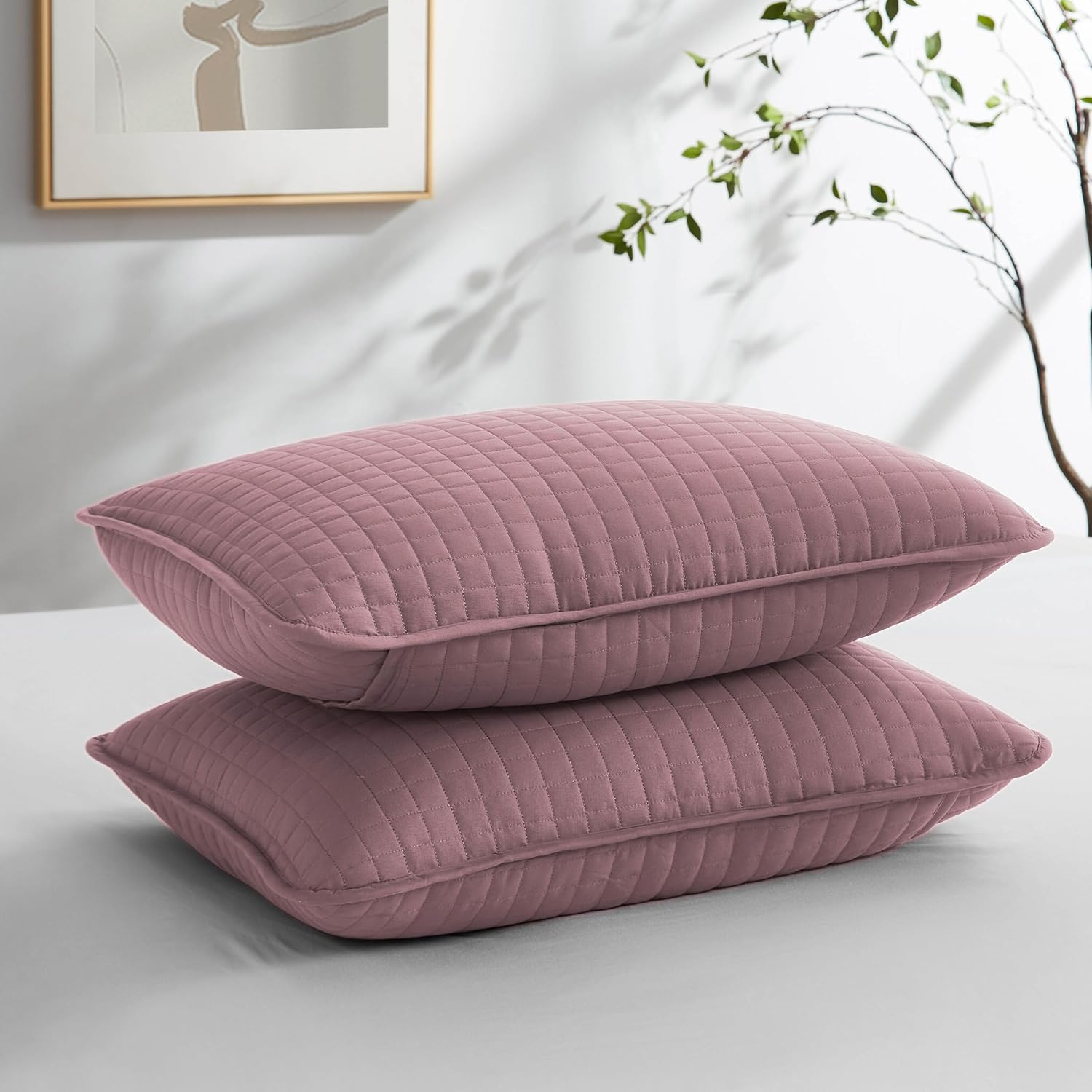 Southshore Fine Living, Inc. 18"x18" Pillow Cover Set, Euro Sham Covers, Fits Throw Pillows for Bed or Couch, Quilted Decorative Pillow Shams, Lavender