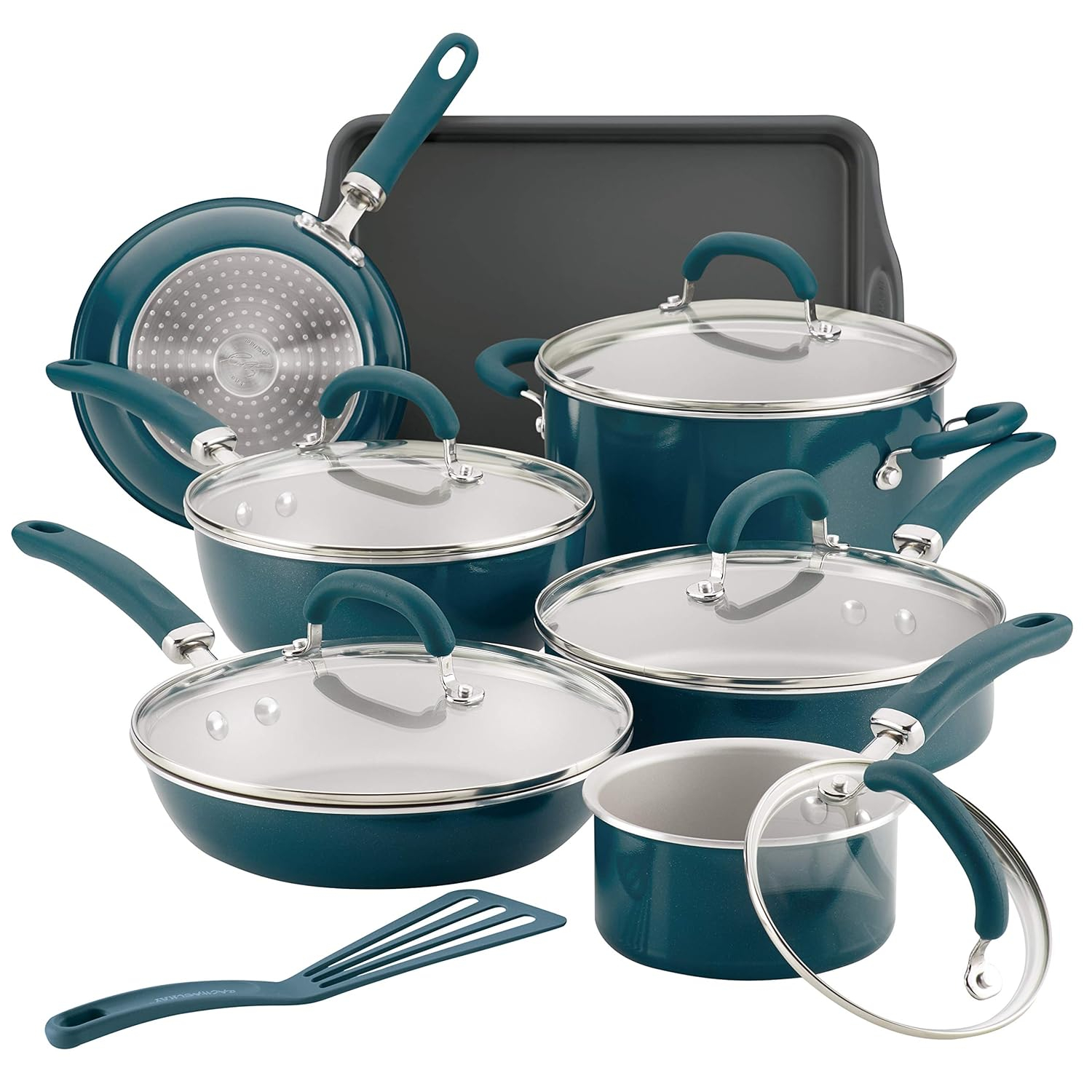 Rachael Ray Create Delicious Aluminum Nonstick Cookware Set, 13-Piece, Teal Shimmer