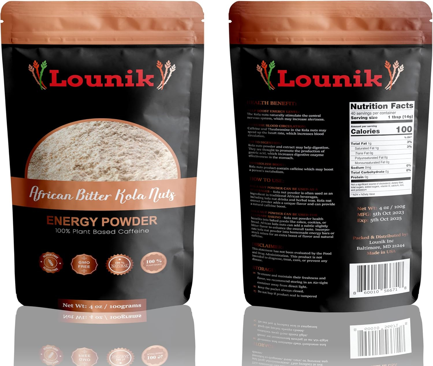 Lounik African Bitter Kola Nuts Energy Powder in Airtight Container