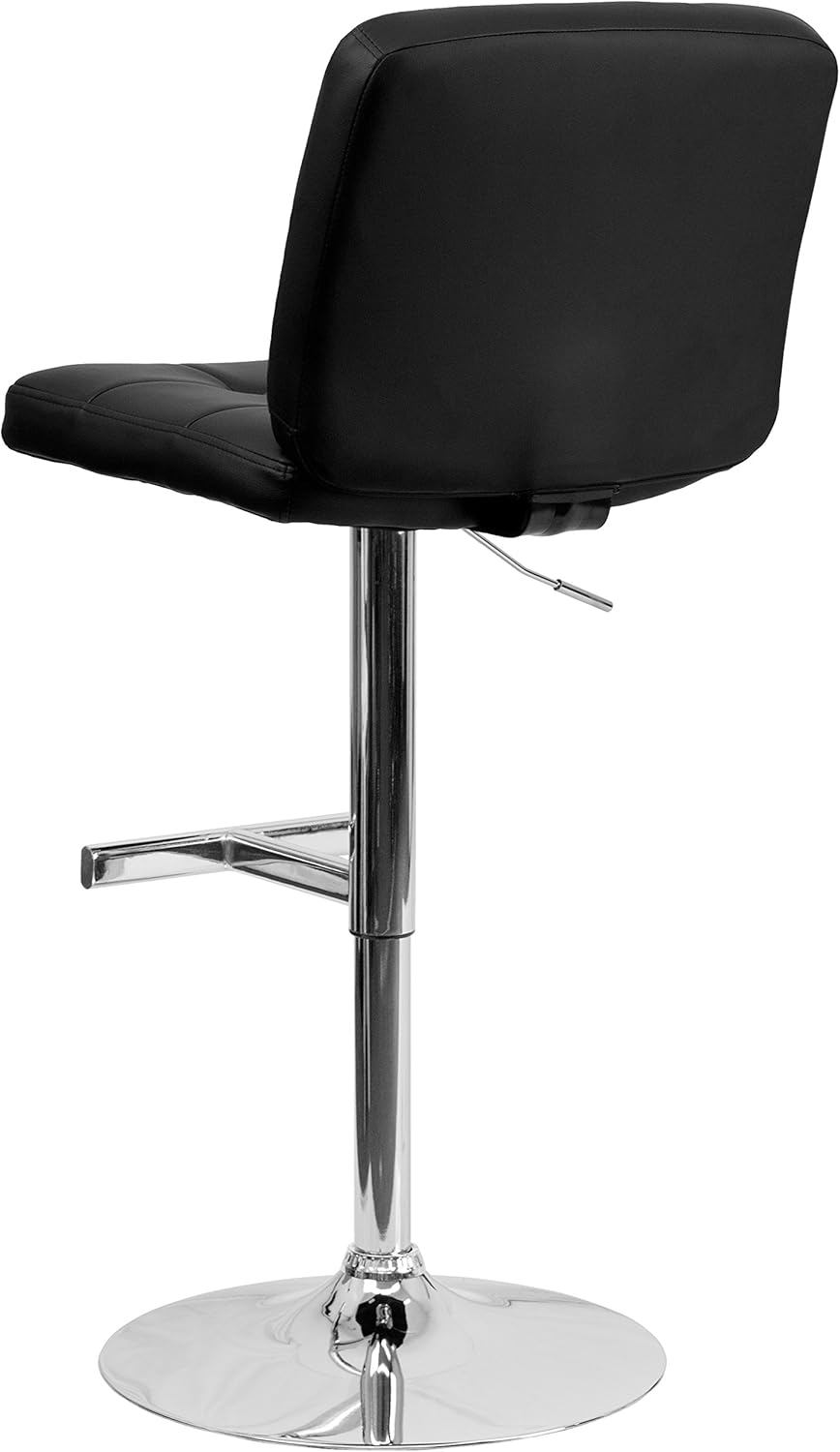 Black Vinyl Adjustable Height Barstool with Chrome Base