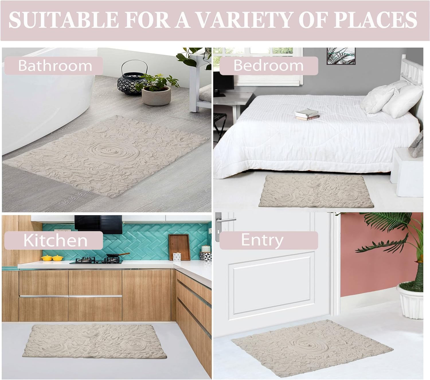 Home Weavers Bell Flower Collection 100% Cotton Tufted Bath Rugs, Extra Soft and Absorbent Bath Rugs, Non-Slip Bath Mats, Machine Washable, Bath Mats for Bathroom Floor, 2 Piece Set(S+M), Ivory