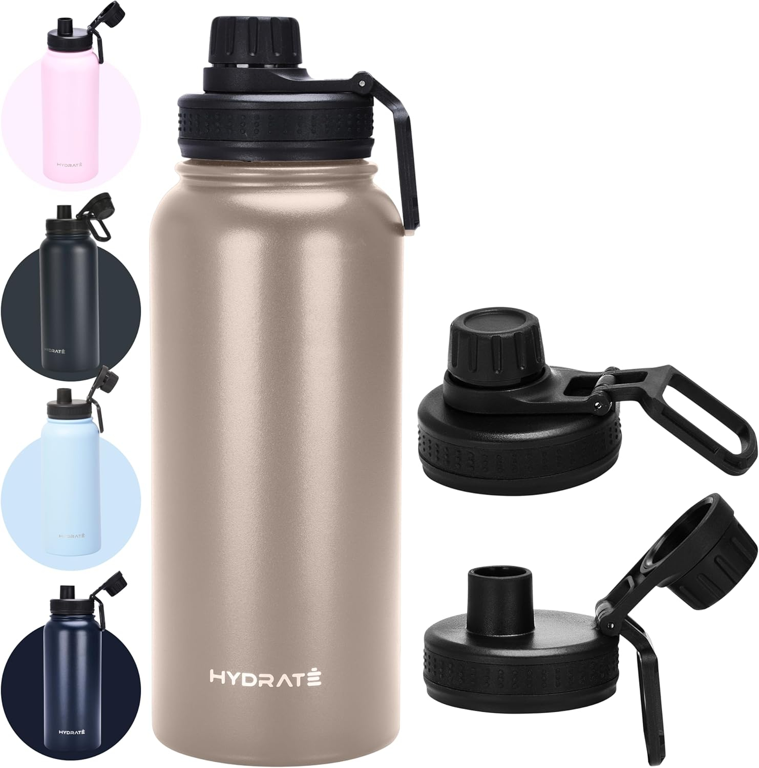 Hydrate Insulated Water Bottle Stainless Steel - Large 1L Flask Water Bottles with Leak-Proof Design and Handle - Stay Refreshed Double Vacuum Insulation for School, Work, or Adventure