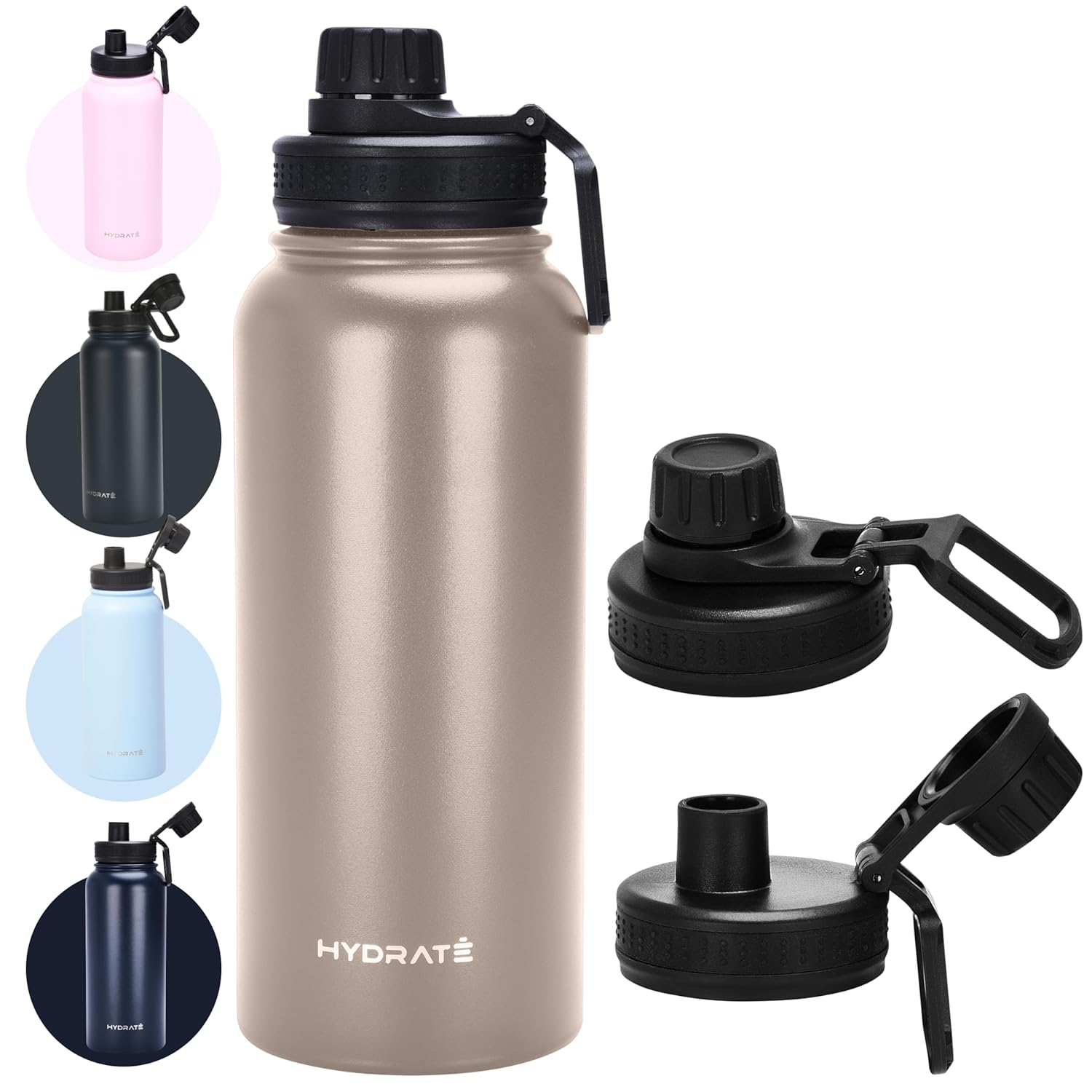 Hydrate Insulated Water Bottle Stainless Steel - Large 34oz Flask Water Bottles with Leak-Proof Design and Handle - Stay Refreshed Double Vacuum Insulation for School, Work, or Adventure