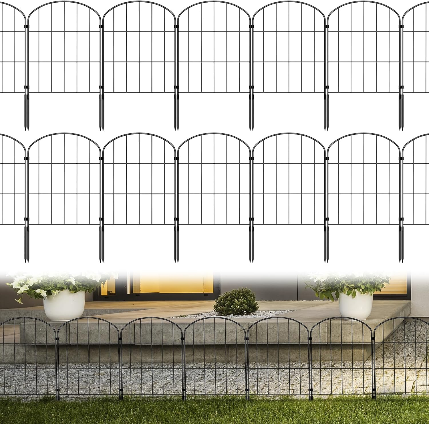 Decorative Garden Fence 25 Panels Animal Barrier Fence 27ft (L) x 22in (H) Rustproof Metal Wire Section Edging with Plastic Stakes Dog Fence Outdoor for Yard Yard Landscape Patio