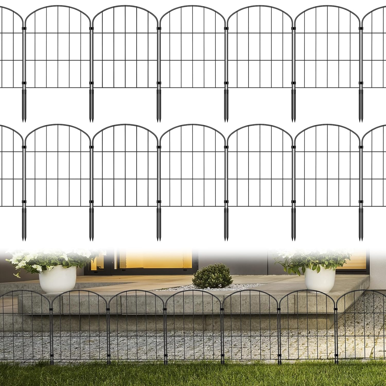Decorative Garden Fence 25 Panels Animal Barrier Fence 27ft (L) x 22in (H) Rustproof Metal Wire Section Edging with Plastic Stakes Dog Fence Outdoor for Yard Yard Landscape Patio