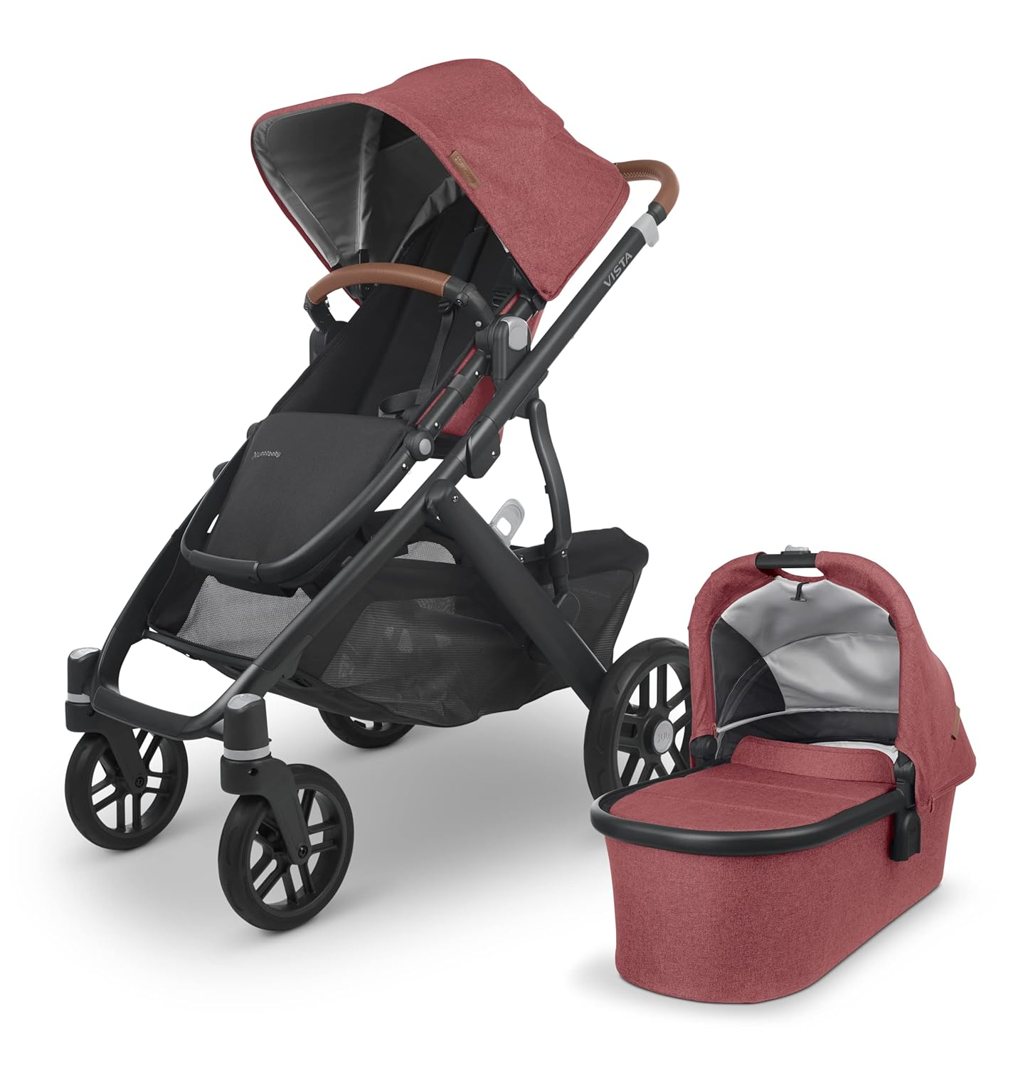 Green Mélange All-Terrain Bassinet Stroller with Leather Accents