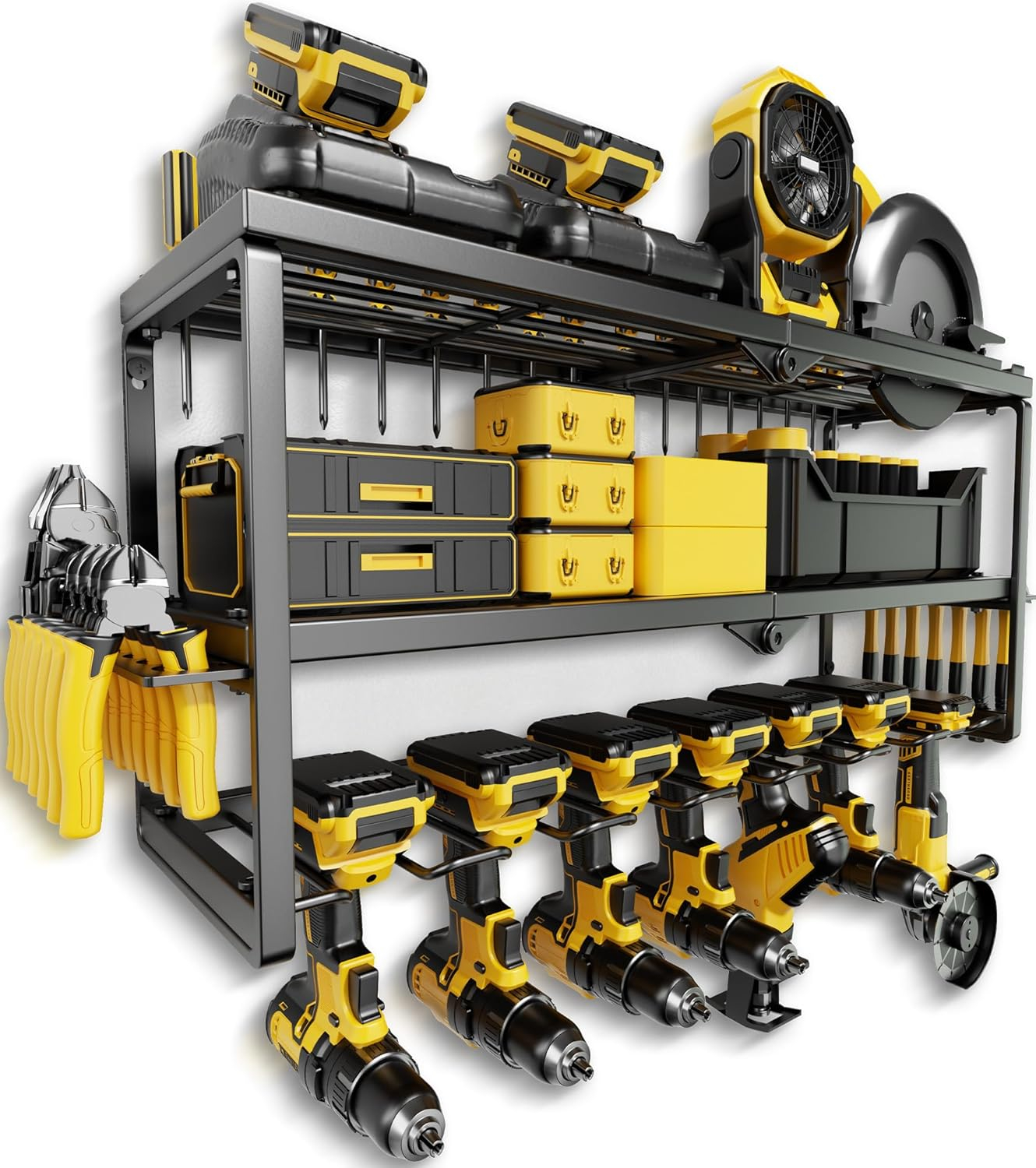 Power Tool Organizer, 7 Drill Holder for Tool Organizer, Storage and Organization for Garage, Heavy Duty Metal Tool Shelf Utility Rack for Cordless Power Tools Suitable for Pegboard/Workshop