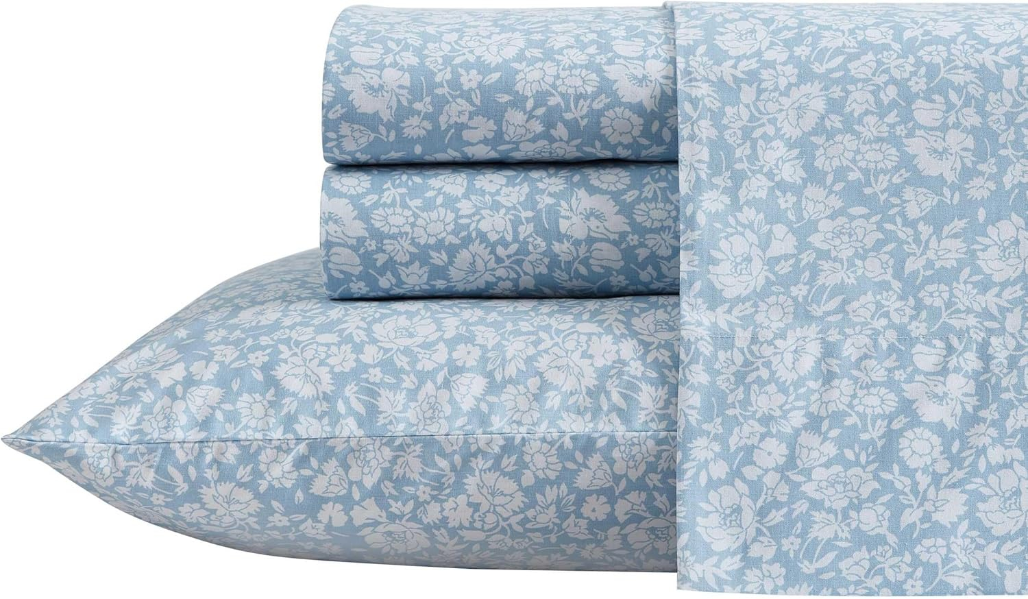 Heirloom Ditzy Blue 4-Piece Percale Cotton King Sheet Set