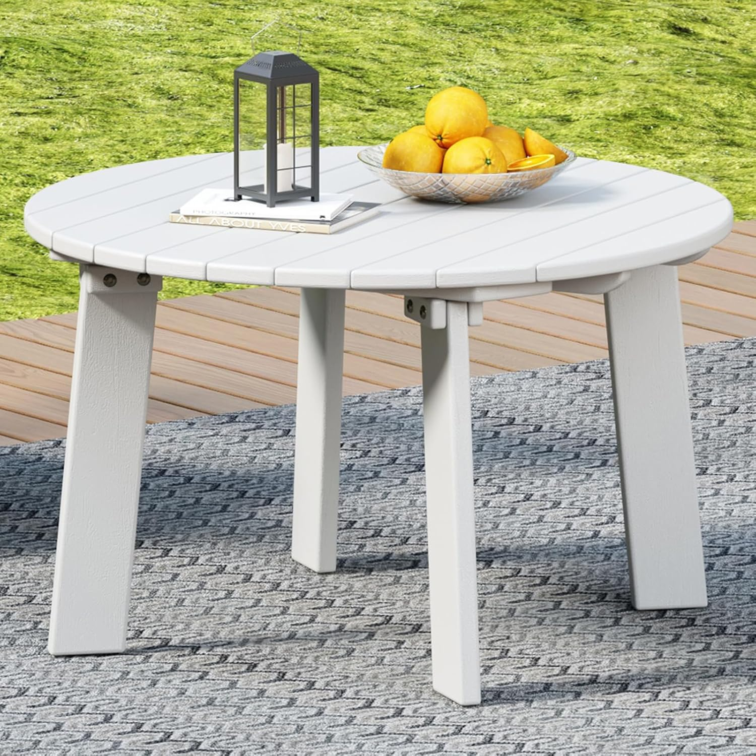 White Round Plastic Outdoor Adirondack Side Table
