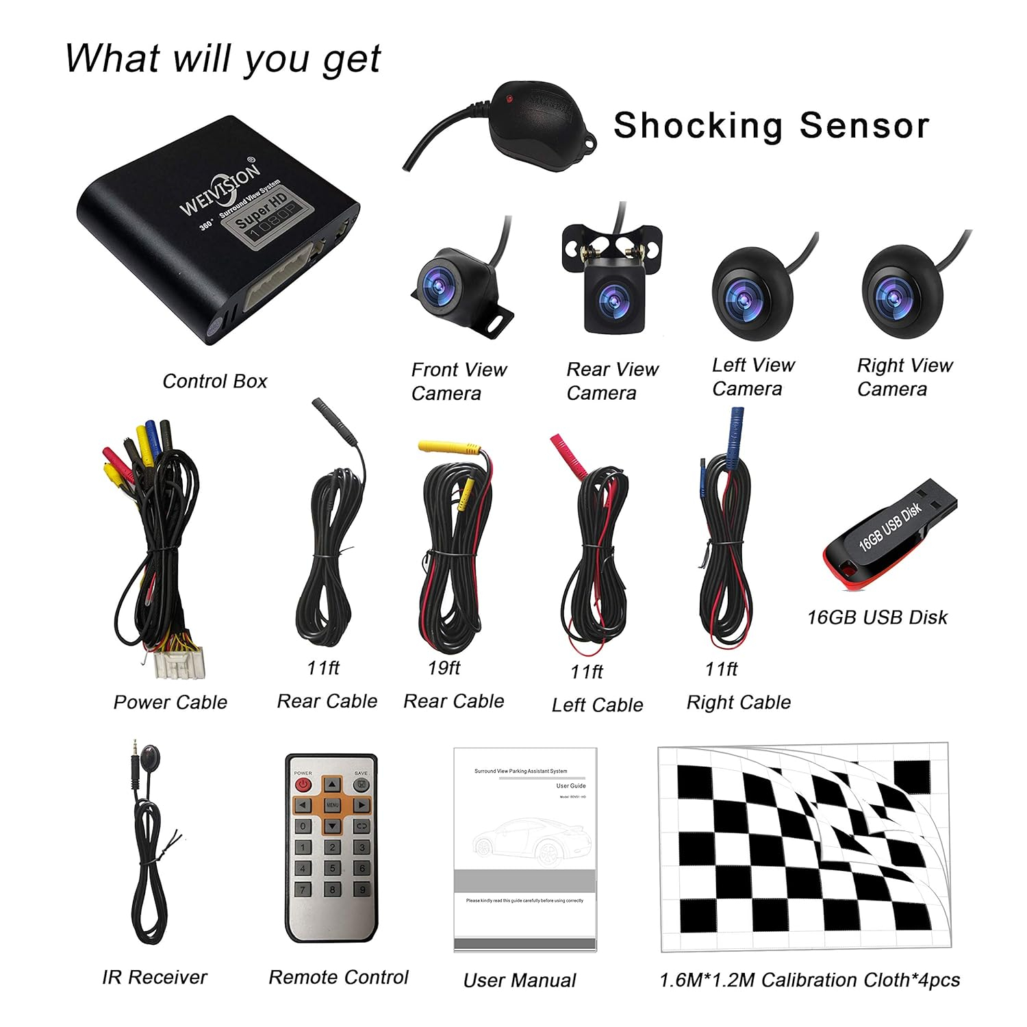 Super Hd 1080P Car 360 Degree Bird View Surround System DVR Record Backup Camera Parking Monitoring with HD Sensor