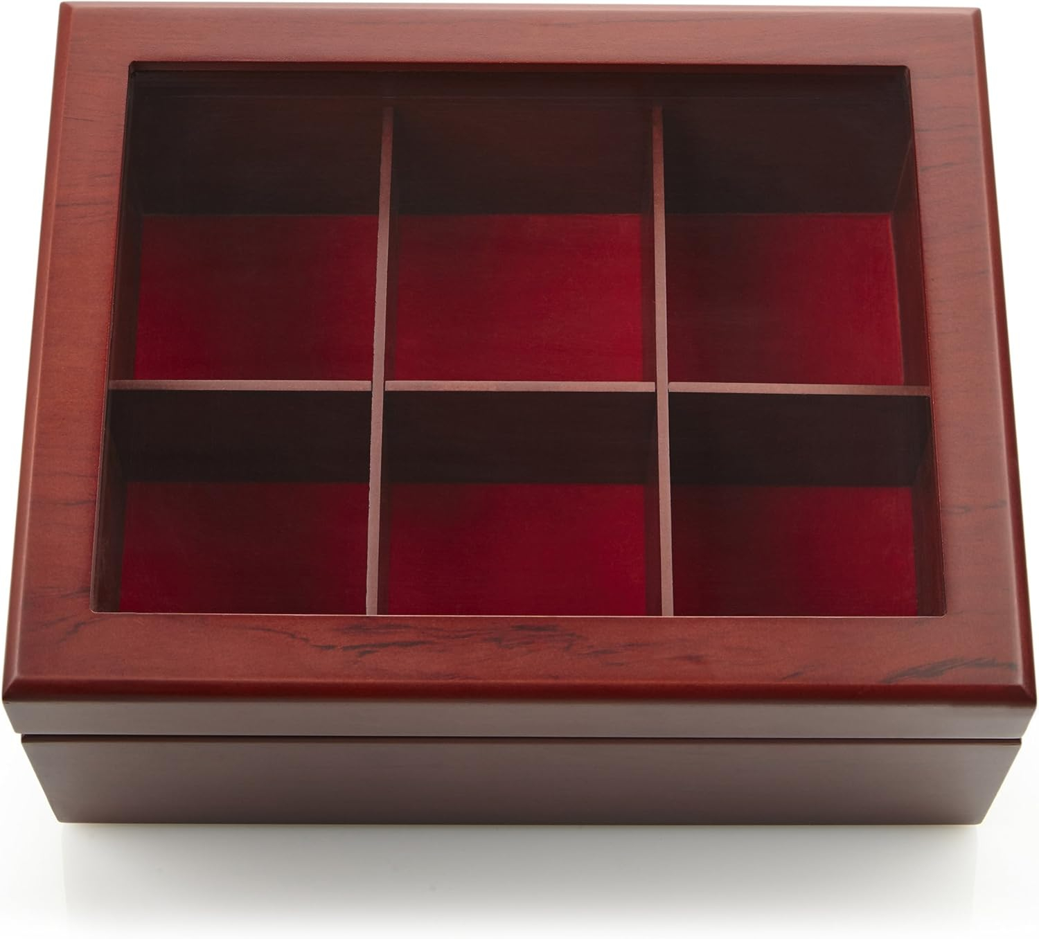 Tea Box - Luxury Wooden Tea Bag Organizer from The Apace Premier Collection - 6 Compartment Tea Storage Chest Container - Elegantly Handmade w/Scratch Resistant Window