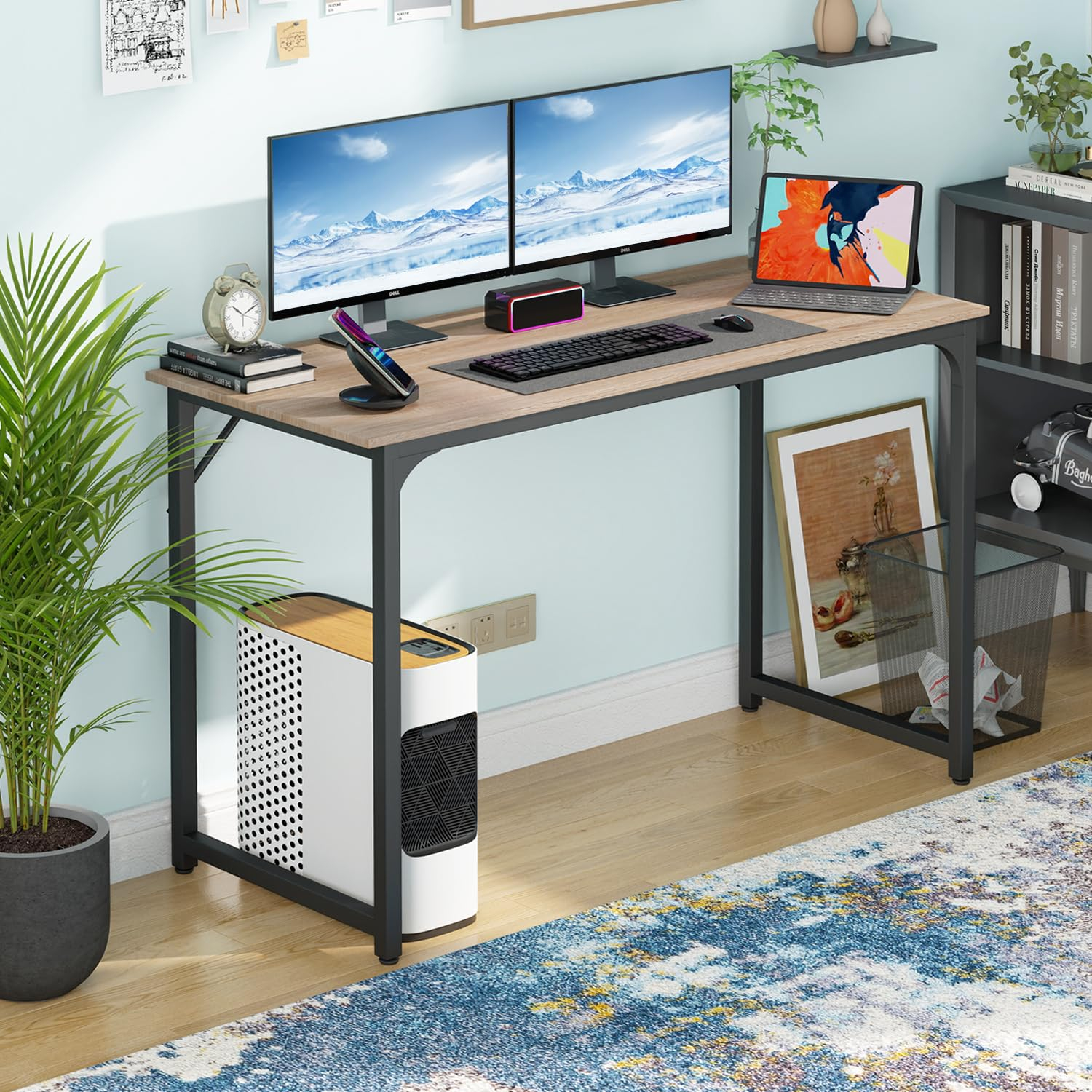 BestOffice 47.2 inches Computer Desk,Modern Simple Style PC Desk with Metal Frame，Nature