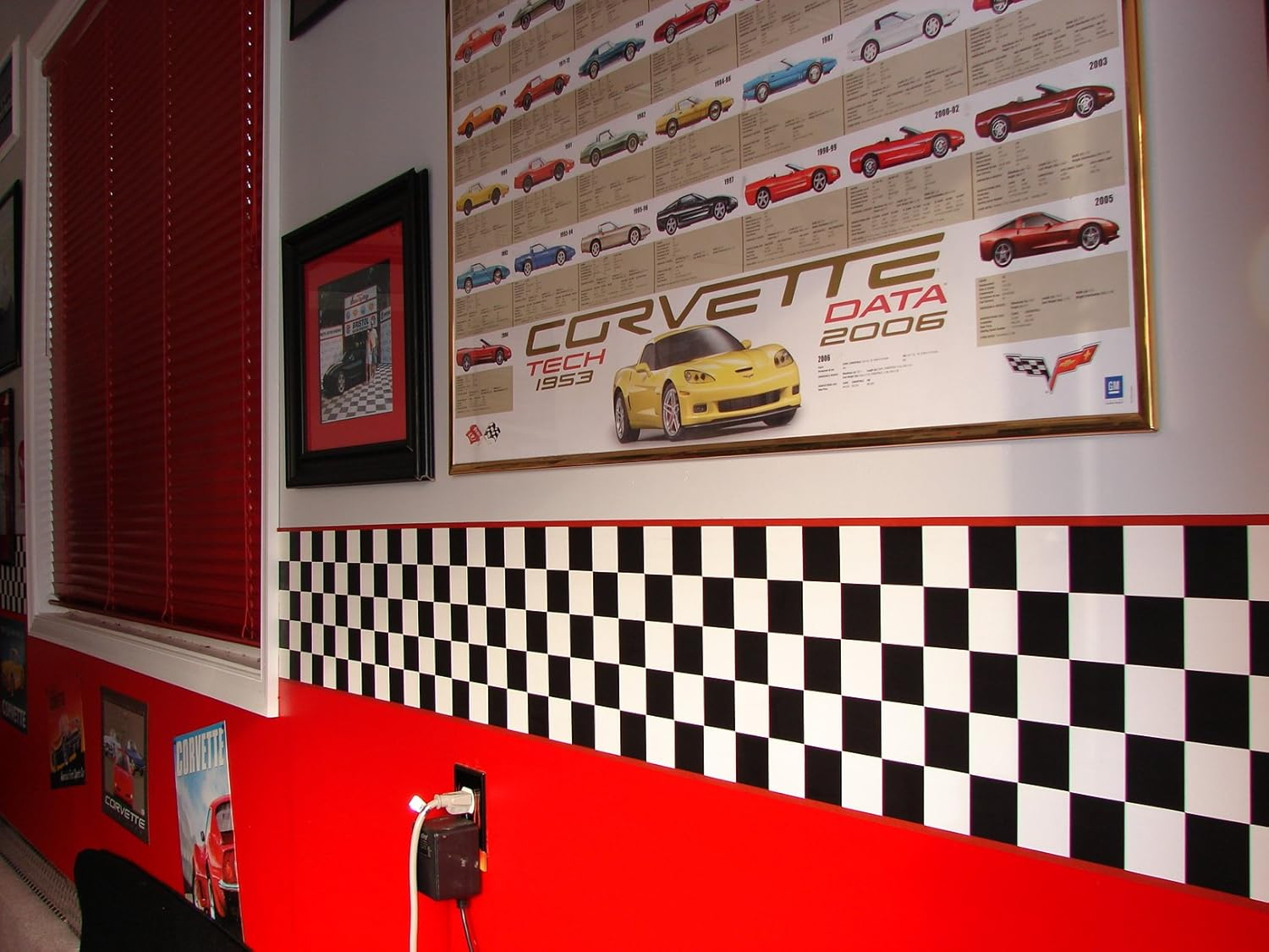Checkered Flag Cars Wallpaper Border-9 Inch (Red Edge)