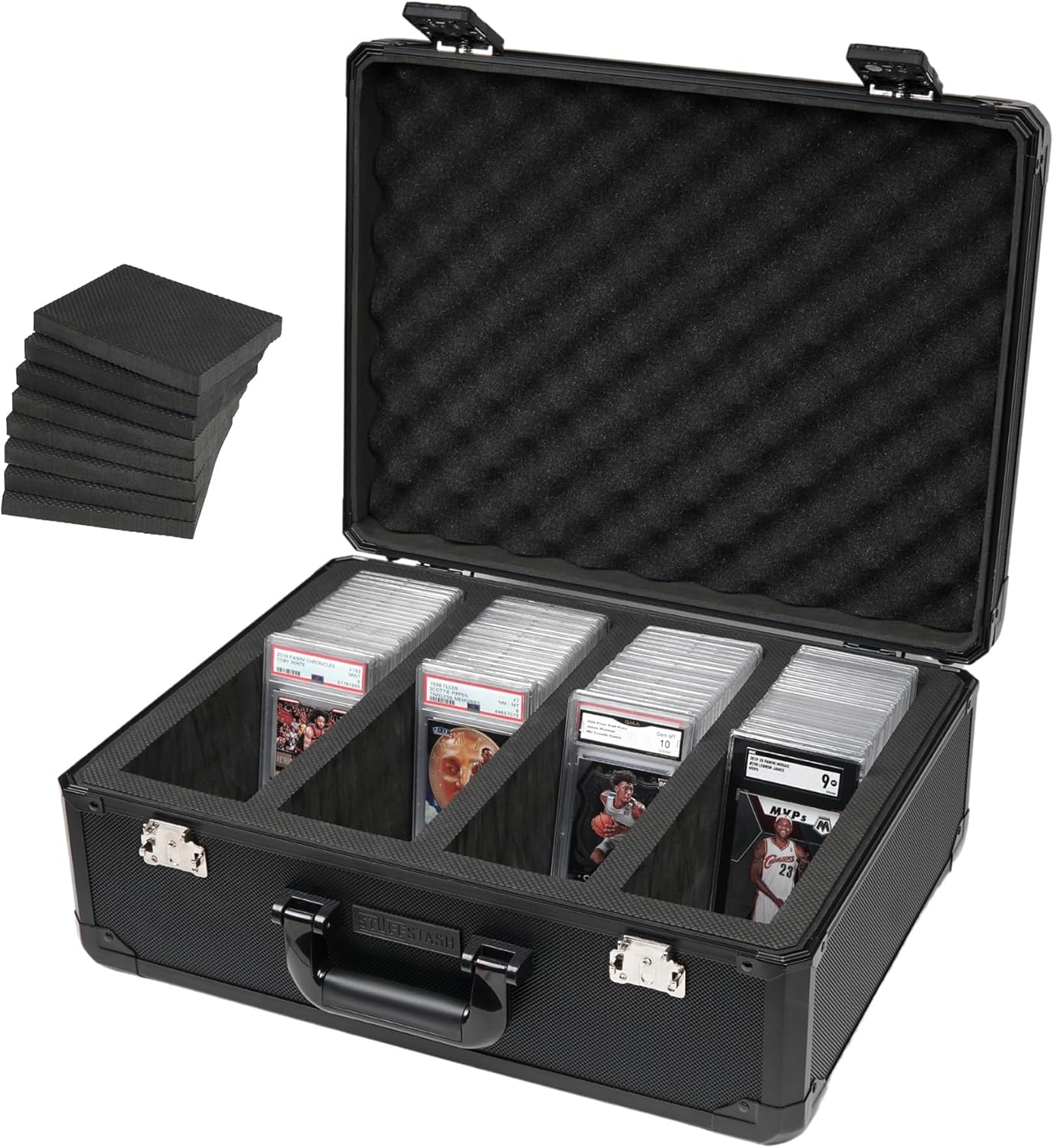STUFFSTASH 4 Row 180+ Graded Trading Card Storage Box with Dividers; Graded Card Case; Sport Cards PSA Slab Cases; Bulk Card Display Storage Boxes; TSA Approved Locks