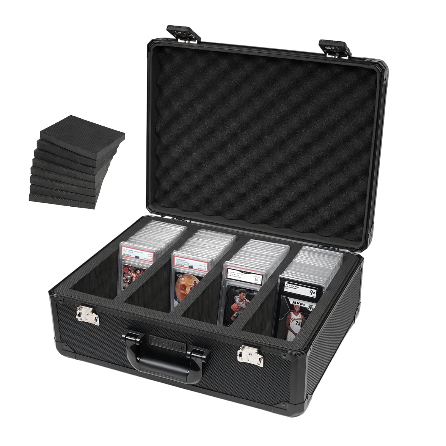 STUFFSTASH 4 Row 180+ Graded Trading Card Storage Box with Dividers; Graded Card Case; Sport Cards PSA Slab Cases; Bulk Card Display Storage Boxes; TSA Approved Locks