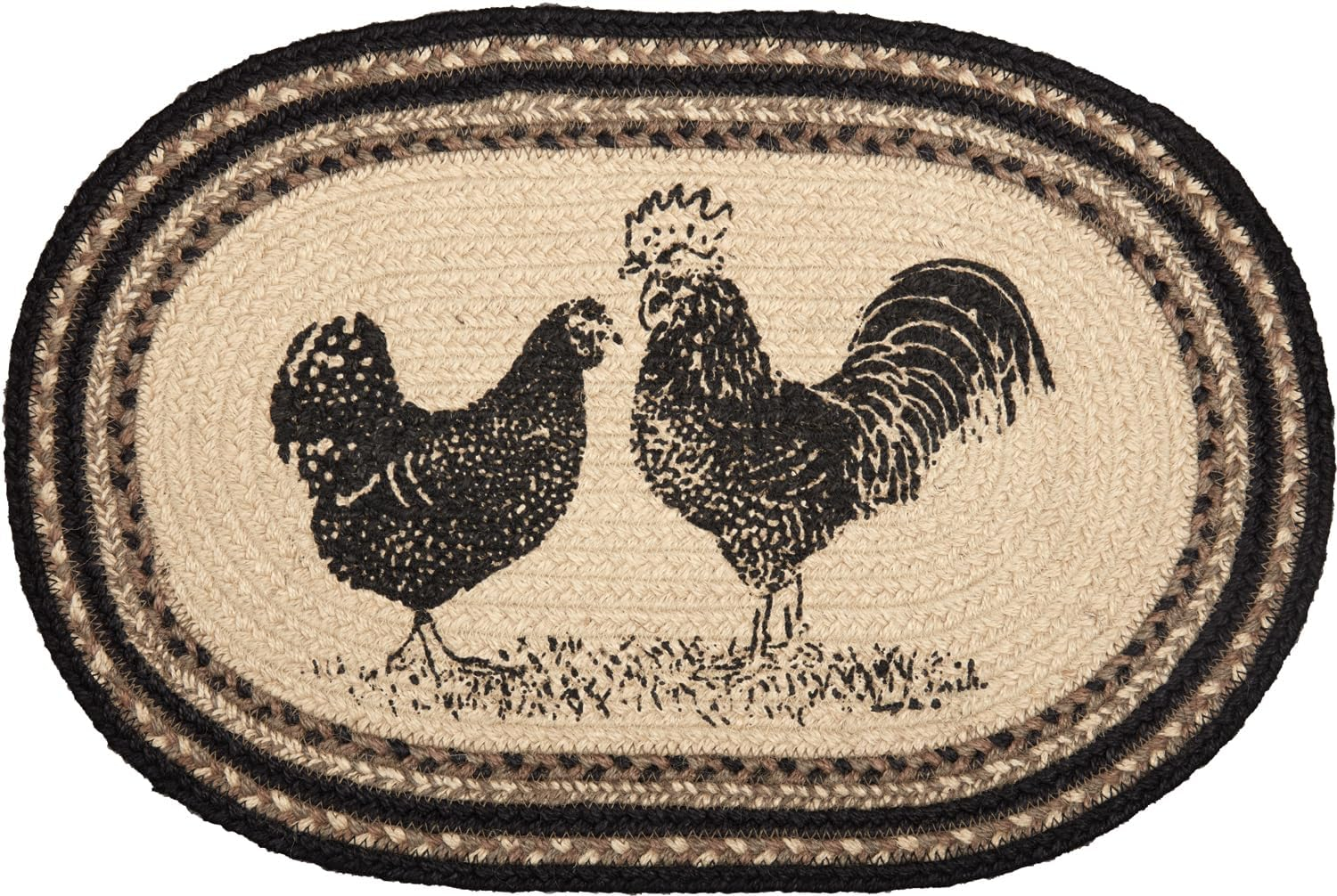VHC Brands Sawyer Mill Poultry 12 x 18" Jute Placemats, Set of 6, Charcoal