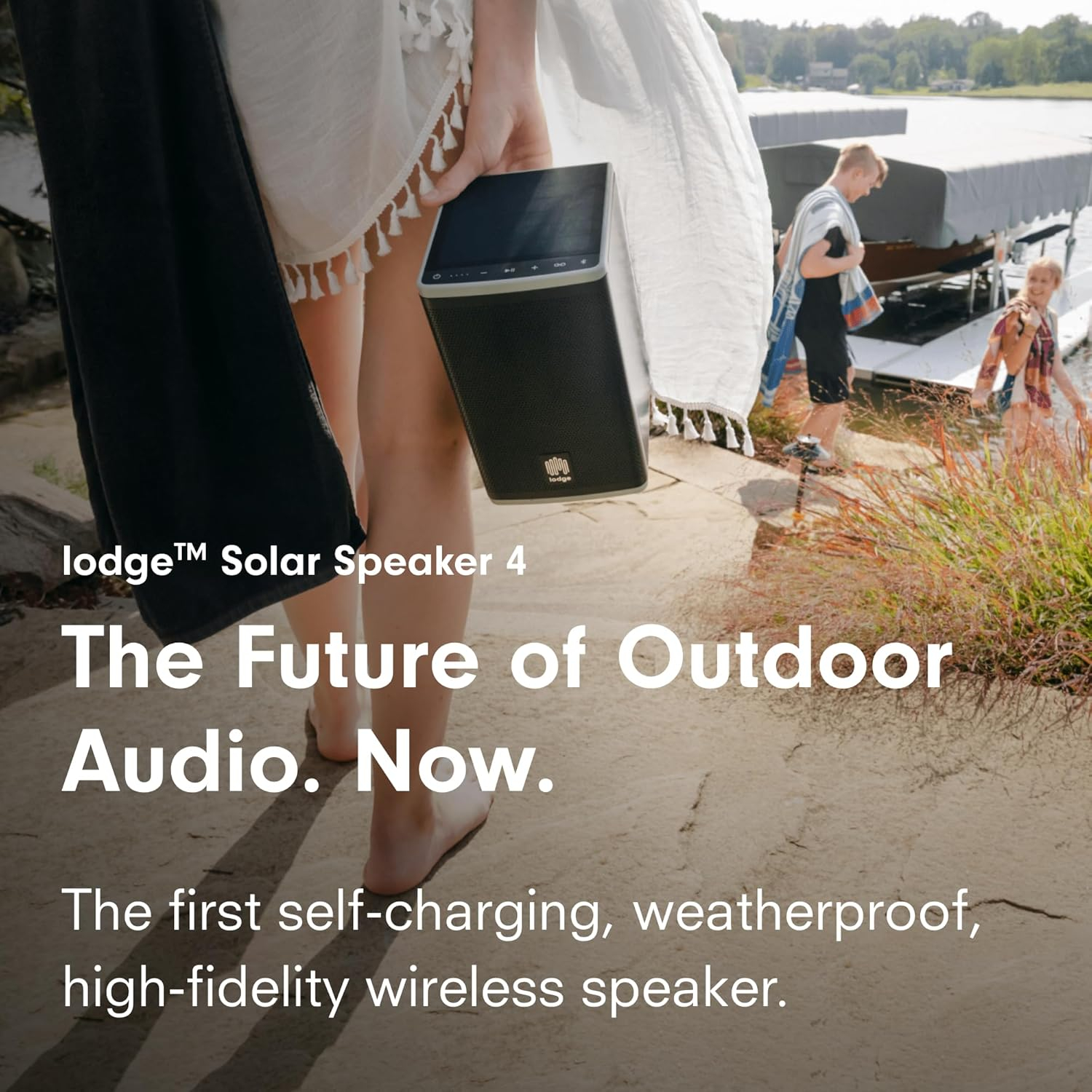 lodge Solar Powered Bluetooth Speaker for Home, Patio, Outdoors - Rugged, Portable Wireless Self Charging - Waterproof 30-Hour Battery Life - Link Up to 30 Speakers - Loud 50 Watt Amp