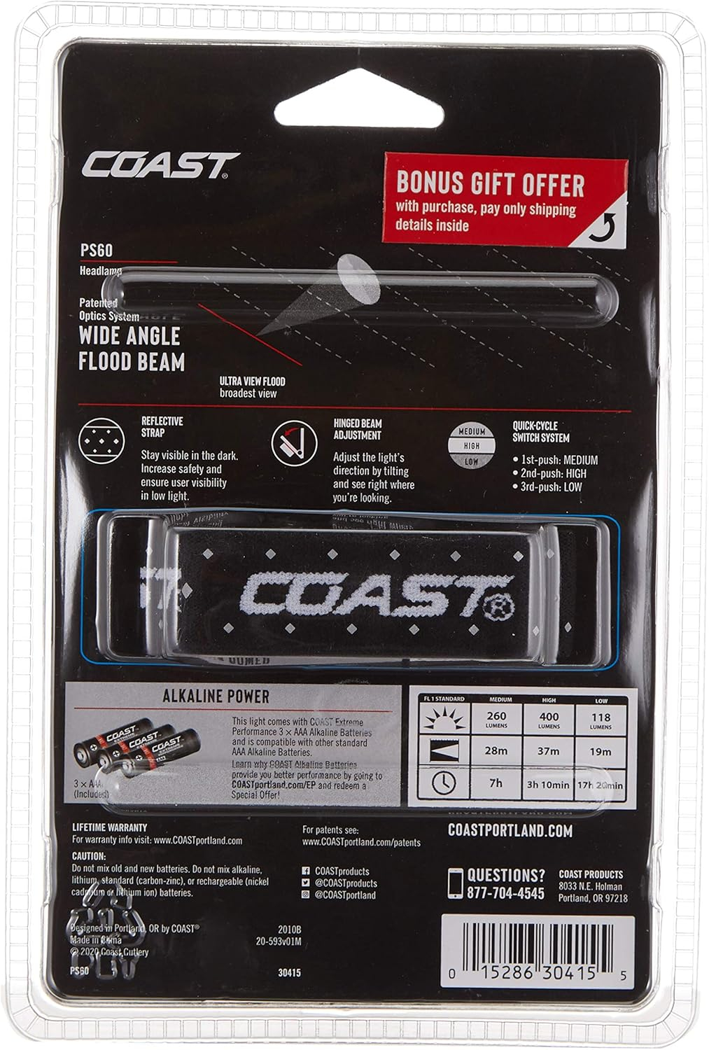 Coast Polysteel 60 400 Lumen Stormproof LED Headlamp (30415), Black