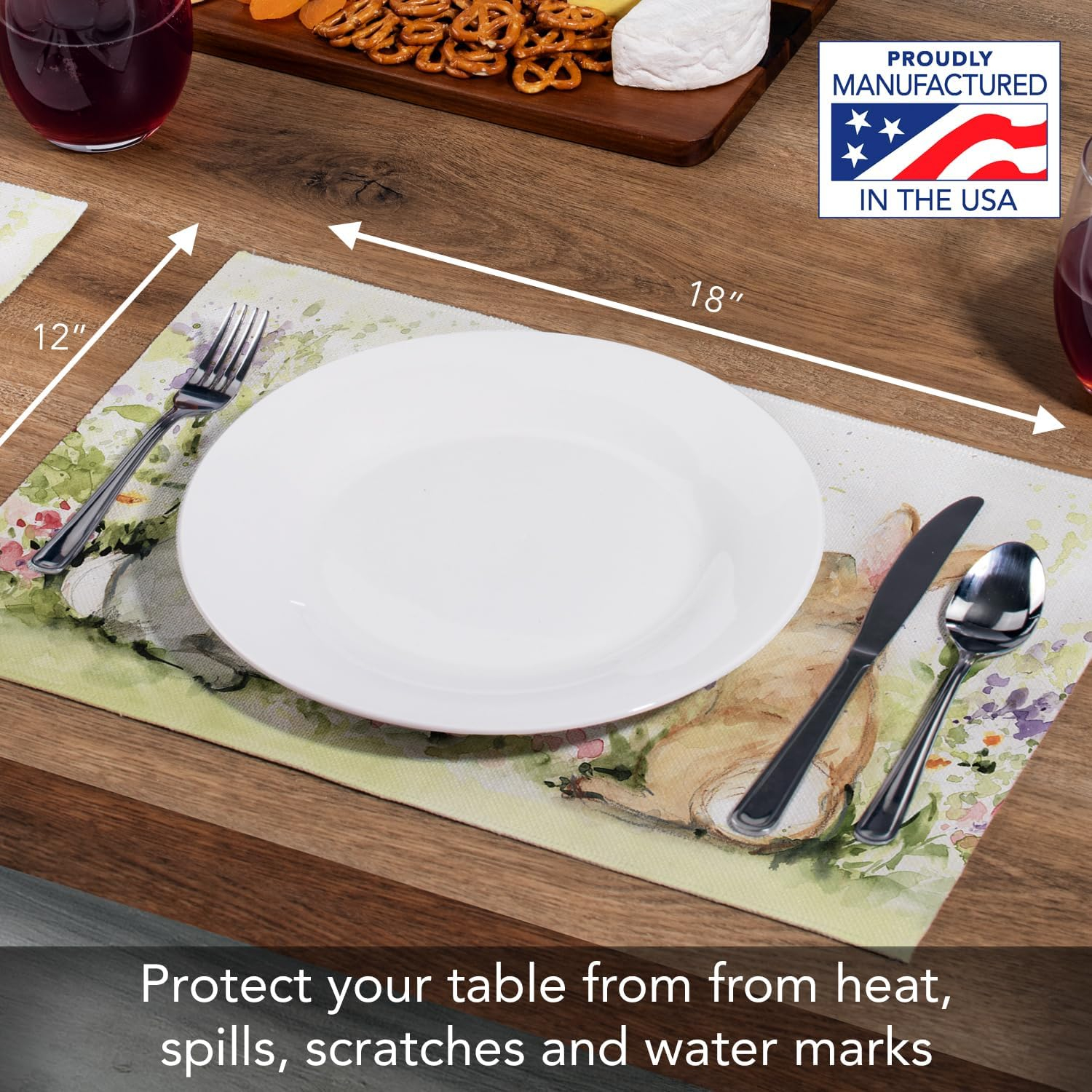 Highland Home "Bunny Garden" 4-Pack Cotton Blend Washable Placemats