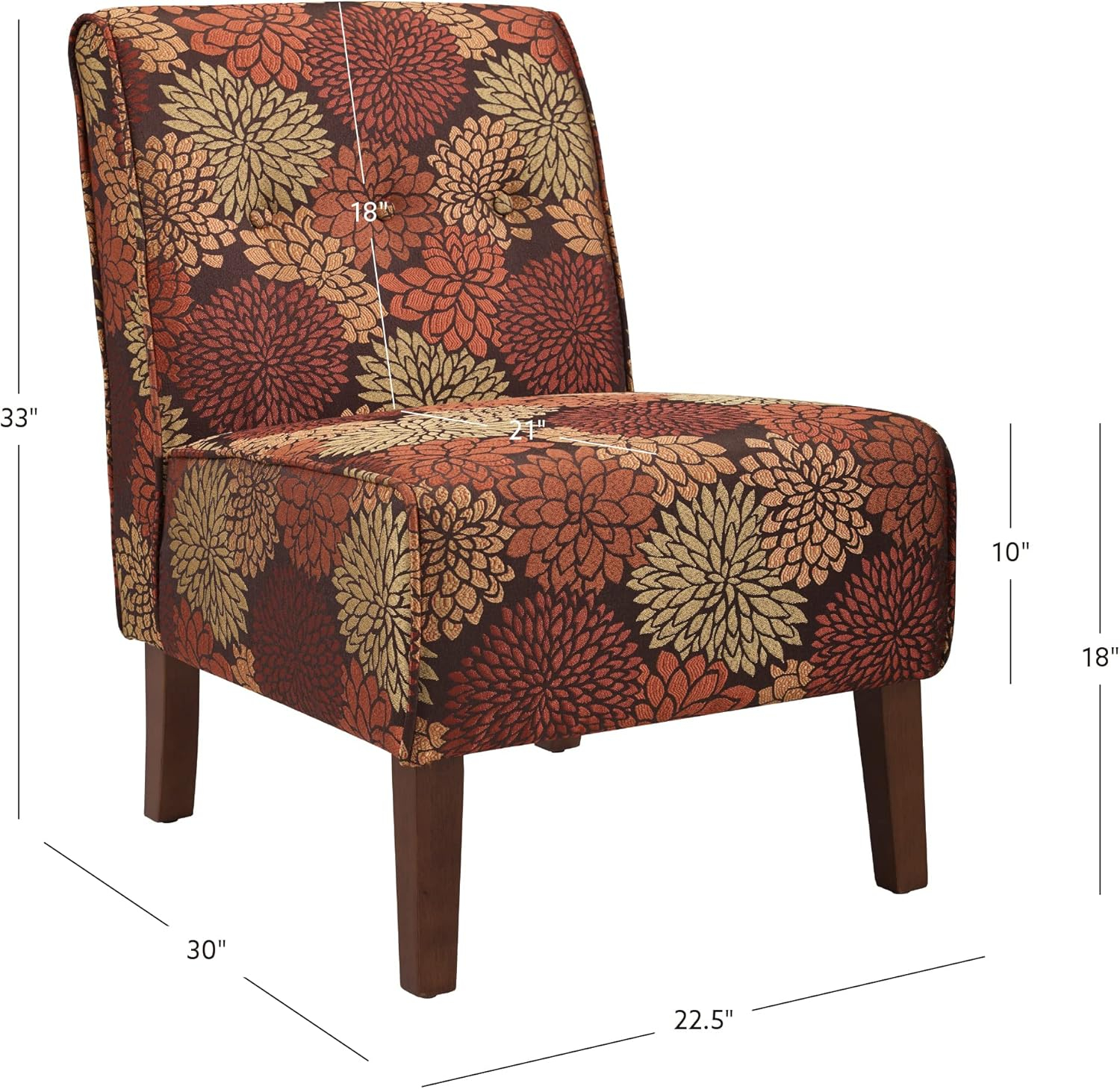 Linon Coco Harvest Upholstered Tufted Accent Chair in Rust/Orange Floral Fabric