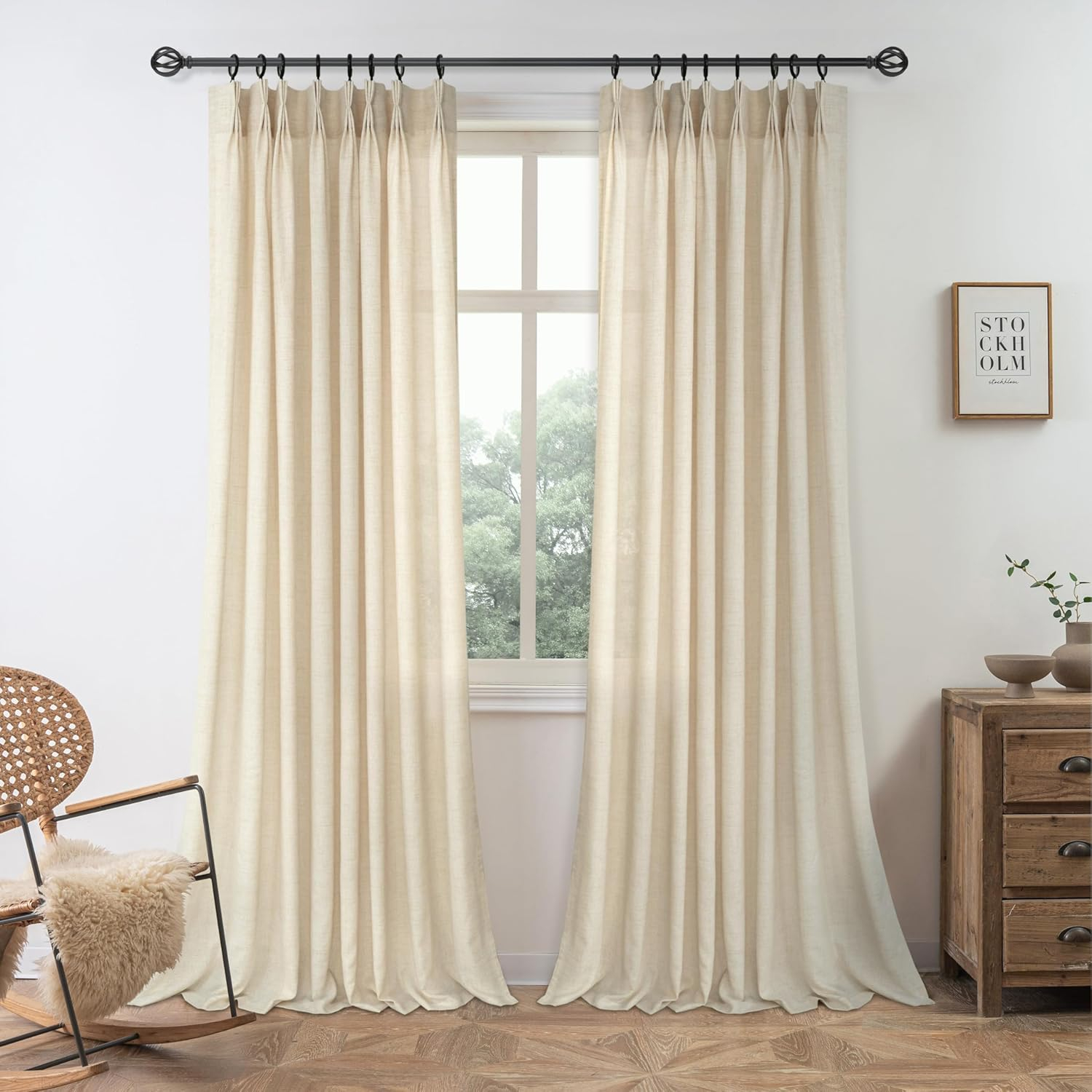 DriftAway Pinch Pleat Linen Blend Semi Sheer Solid Farmhouse and Modern Rustic Curtains for Living Room Bedroom 2 Panels Back Tabs