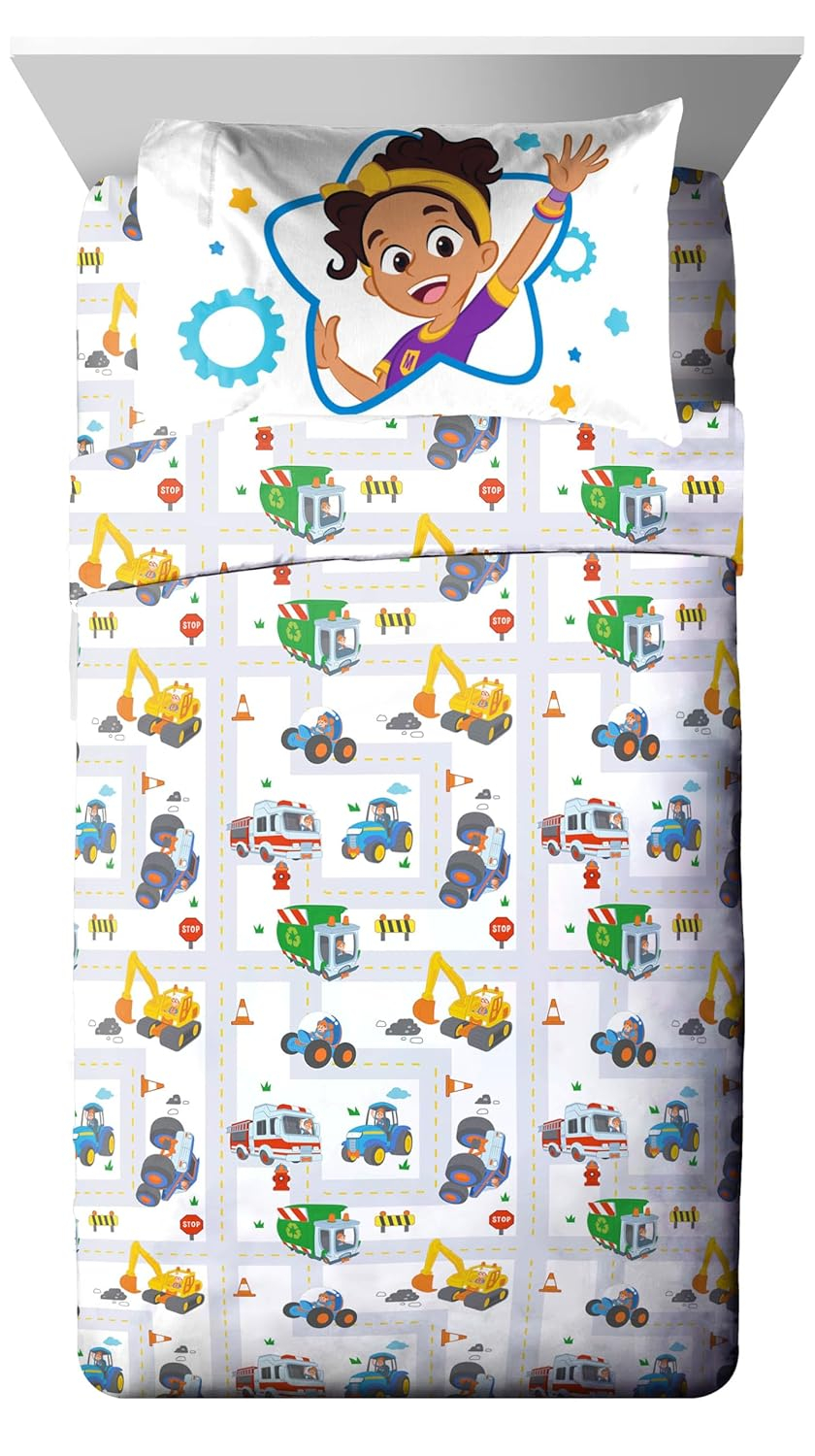 Moonbug Blippi How Does This Work 4 Piece Full Size Kids Sheet Set