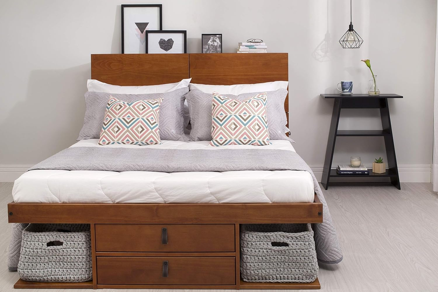 Memomad Bali Storage Platform Sturdy Modern Bed Frame with Drawers & More (Queen Size, Caramel Brown Wood)