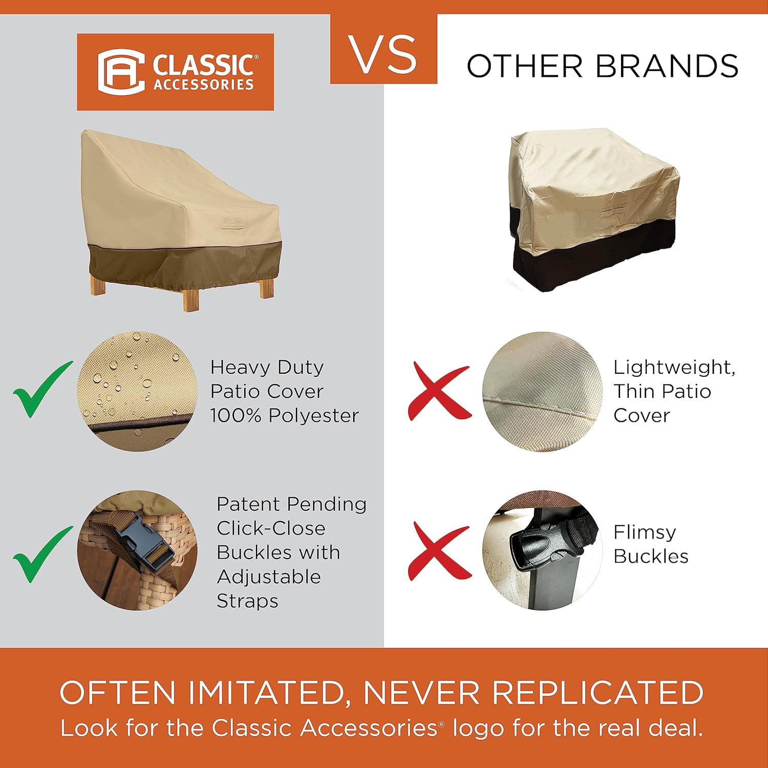 Classic Accessories 38" x 40" x 31" Beige and Brown Rectangle Patio Chaise Lounge Cover (2 Pack)