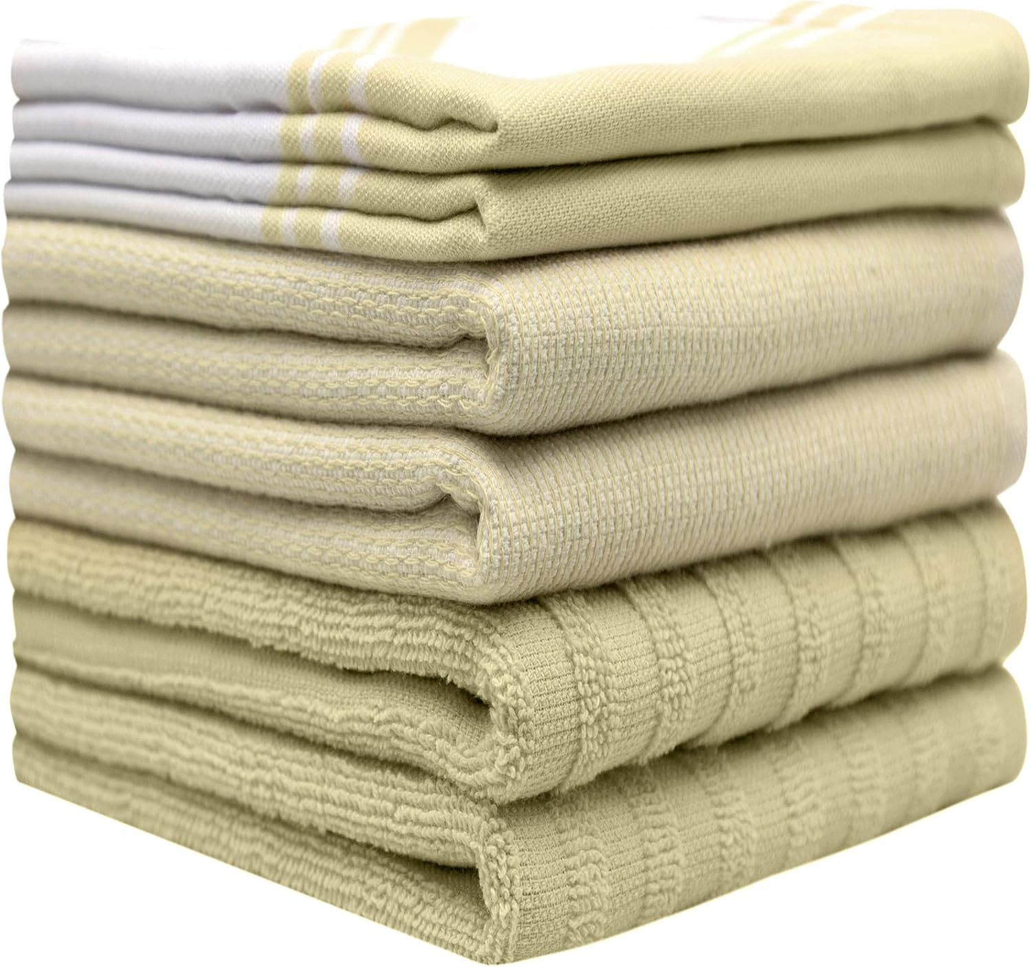 Premium Kitchen Towels (20”x 28”, 6 Pack) | Large Kitchen Hand Towels | Kitchen Towels Cotton | Flat & Terry Towel | Highly Absorbent Tea Towels Set with Hanging Loop | Wide Stripe Sage Green