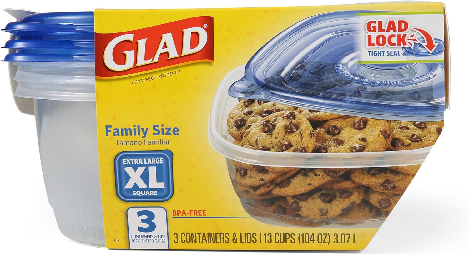 Glad 6337125 104 oz Food Storage Container, Clear - Pack of 3
