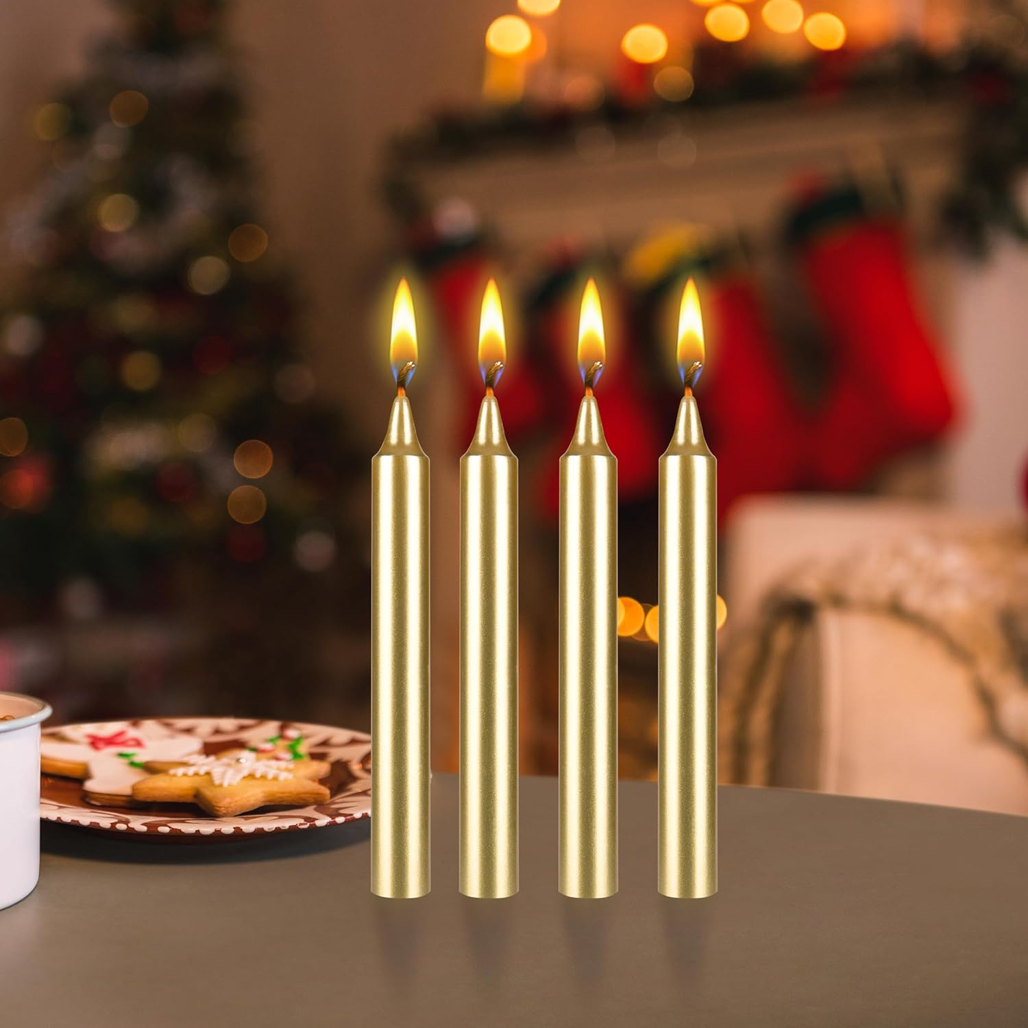 Mega Candles Set of 16 Unscented 6 Inch Metallic Taper Candles, Holidays, Seasonal, Celebrations, Devotional, Church, Wreath, Party, Gifts