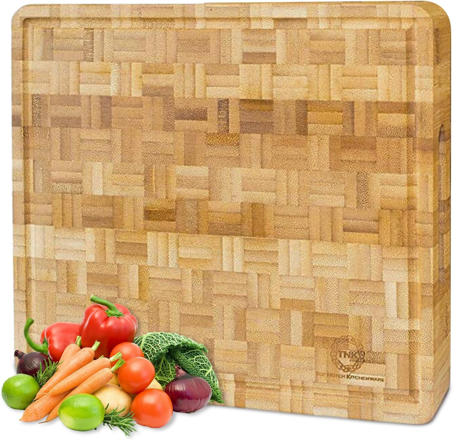 Small End Grain Bamboo Cutting Board | Professional, Antibacterial Butcher Block | NonSlip Rubber Feet by Top Notch Kitchenware