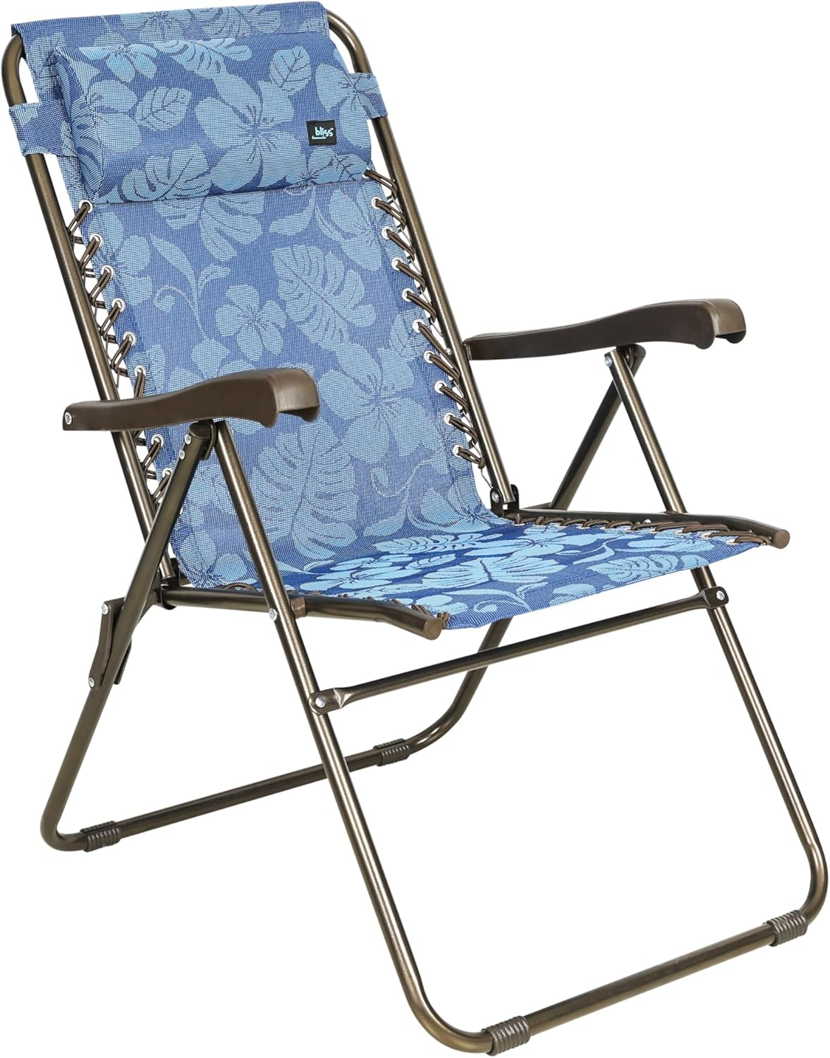 Bliss Hammocks GFC-612-BF Wide Reclining Sling w/Pillow, Foldable, Outdoor, Lawn, Deck, Patio, Adjustable Lounge Chair, Weather & Rust Resistant, 275 Lbs Capacity, Blue Flower, 26-Inch