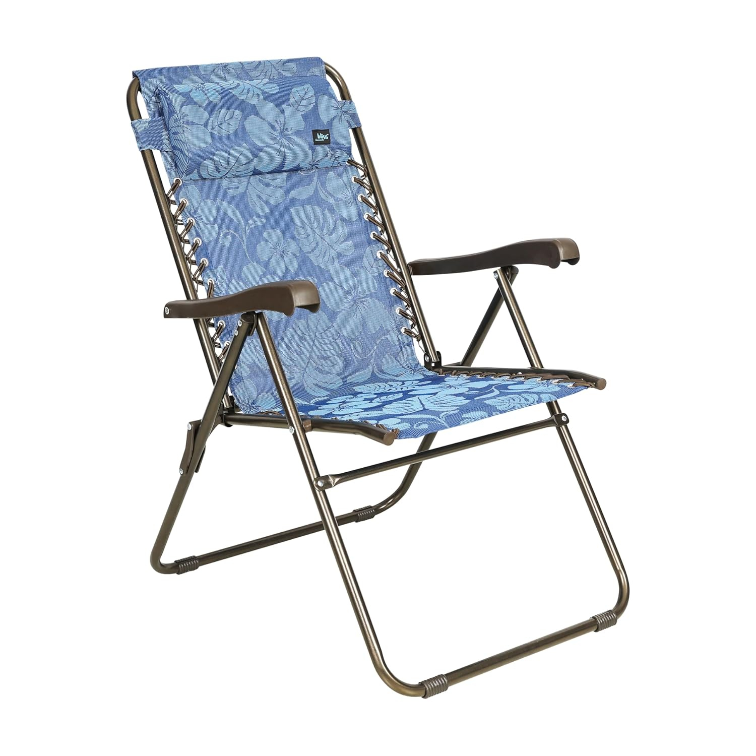 Bliss Hammocks GFC-612-BF Wide Reclining Sling w/Pillow, Foldable, Outdoor, Lawn, Deck, Patio, Adjustable Lounge Chair, Weather & Rust Resistant, 275 Lbs Capacity, Blue Flower, 26-Inch