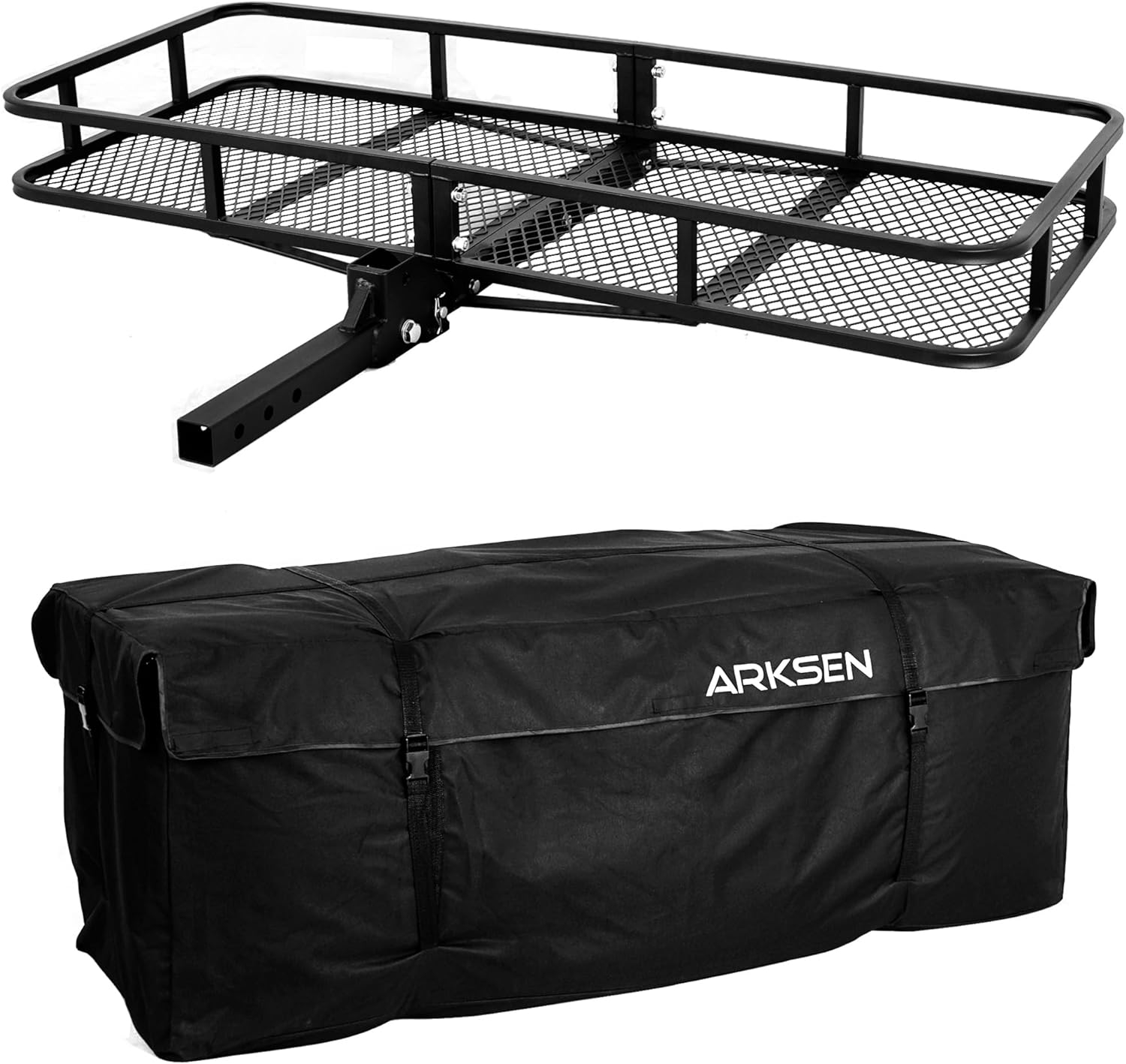 Arksen 60" Cargo Hauler Carrier Hitch Mounted Luggage Basket with Cargo Bag Combo