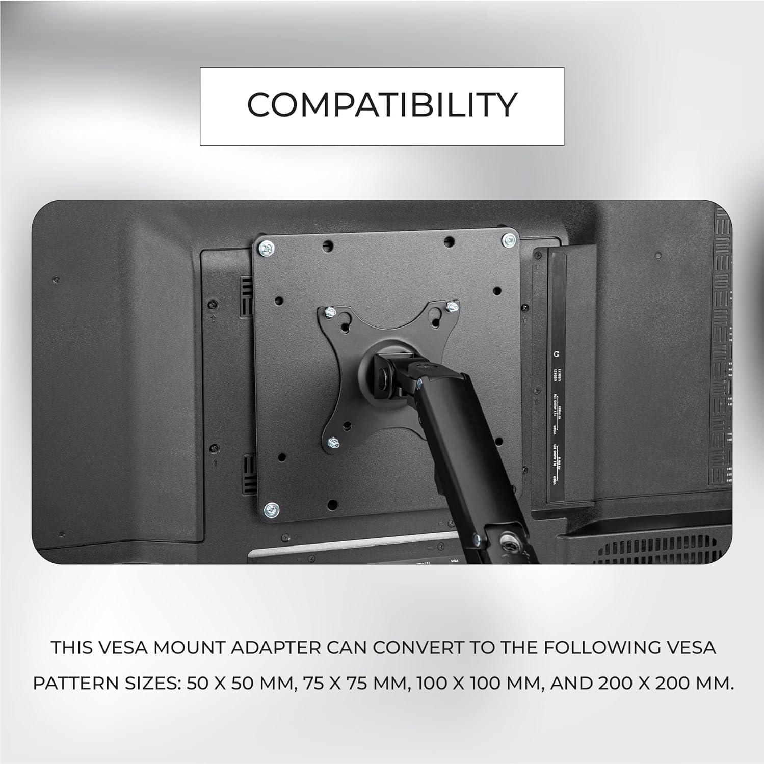 VESA Mount Adapter Plate for TV Mounts, Convert 75x75 and 100x100 to 200x200 mm VESA Patterns, includes Hardware Kit, VESA Conversion Plate for 200x200 VESA Mount, VESA Adapter