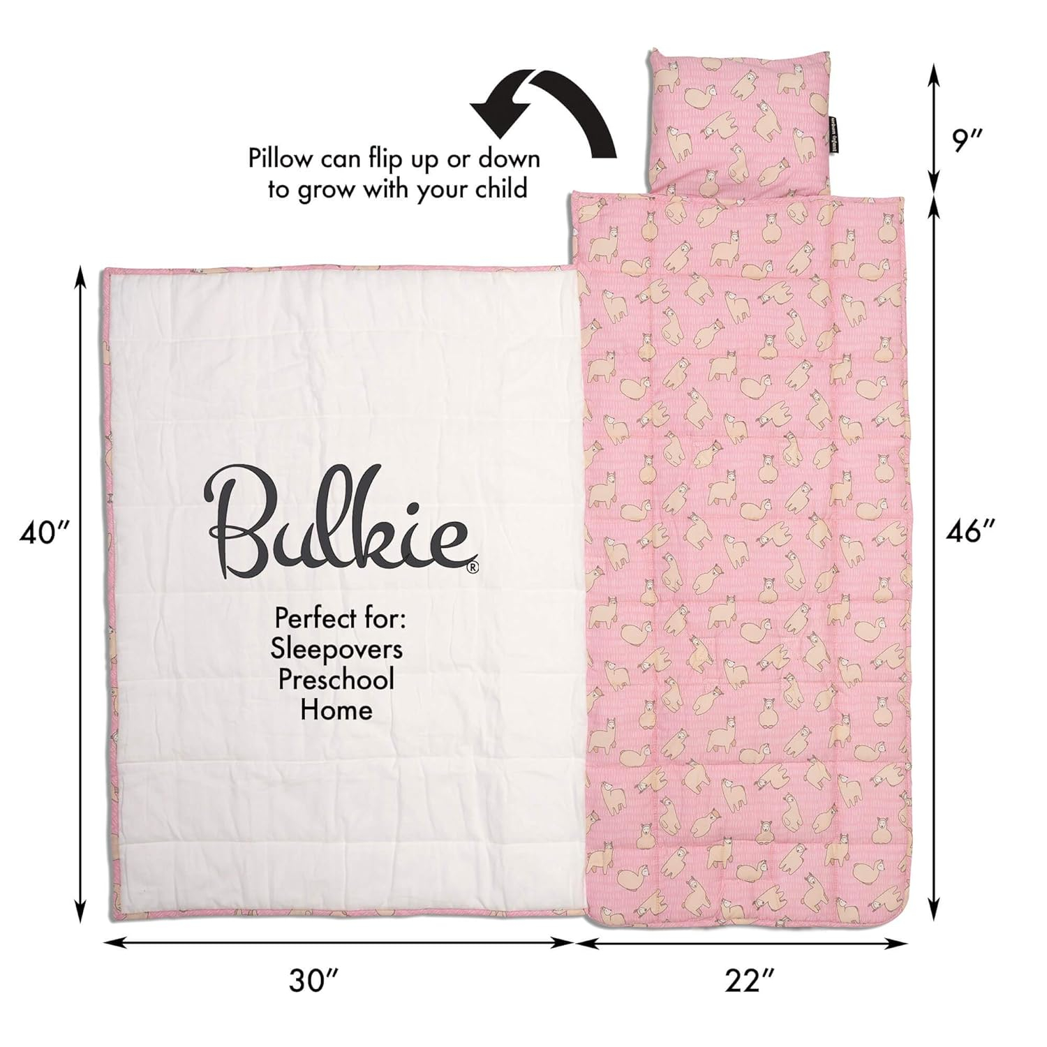 Pink and White Cotton Polyester Toddler Nap Mat with Llama Print