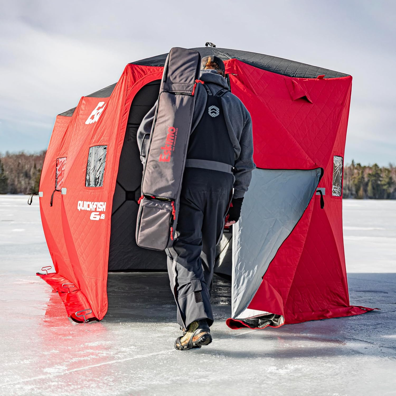 Eskimo QuickFish™ 6HD, Pop-Up Portable Shelter, No-Trip Door, Red/Black, Six Person, 46076