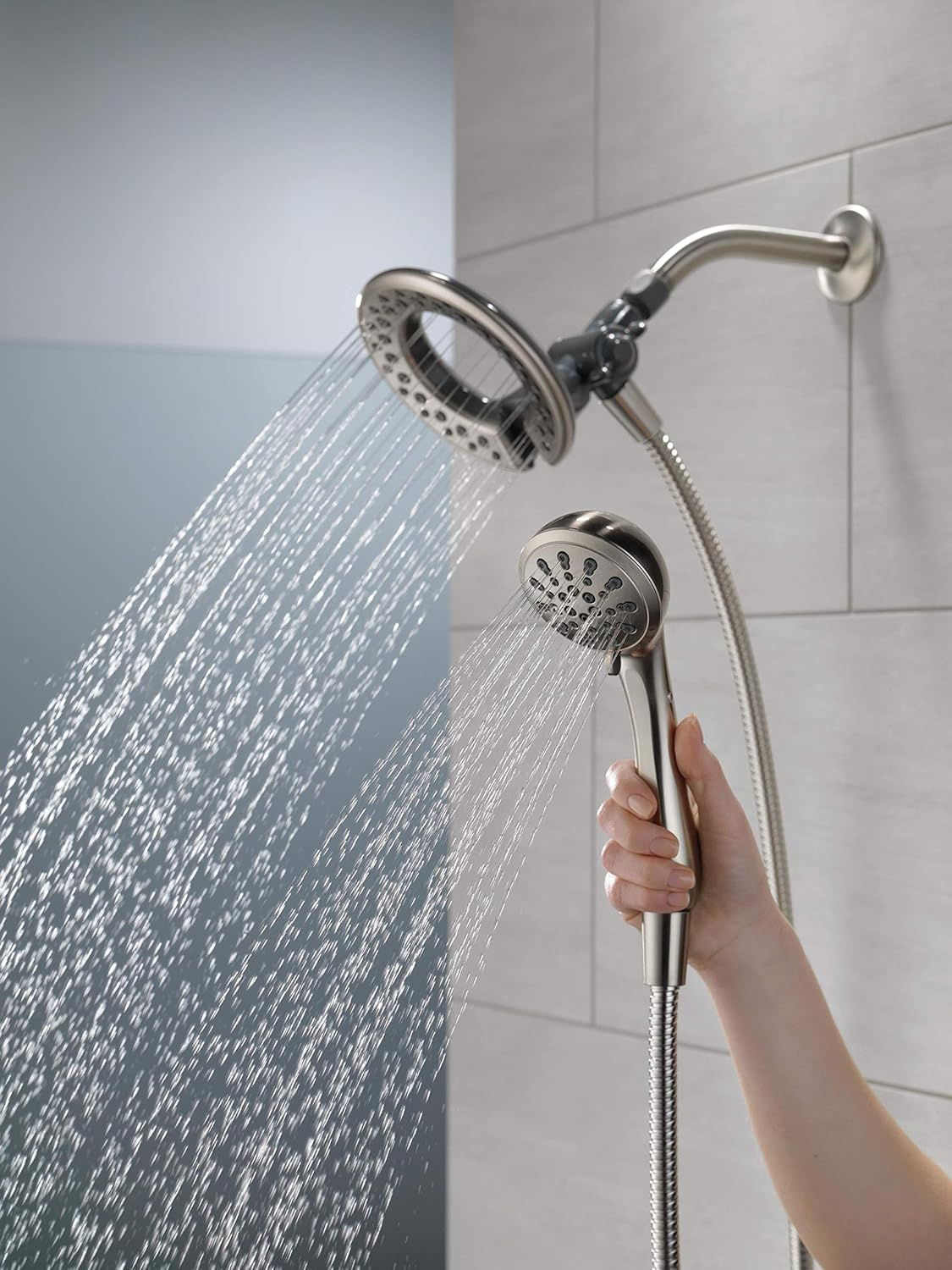 Spotshield Brushed Nickel Stainless Steel Dual Shower Head with Handheld