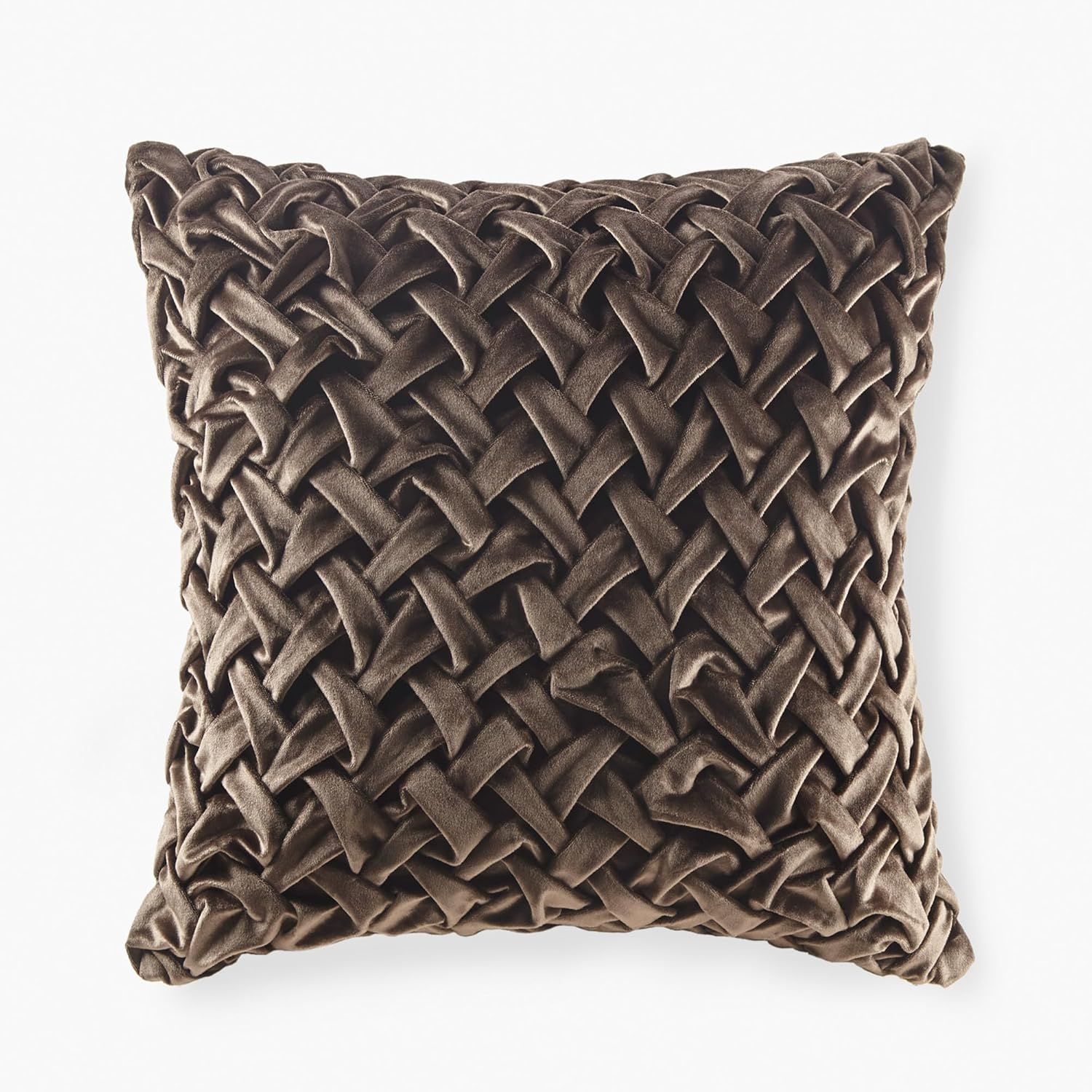 Luxurious Brown Velvet Square Throw Pillow with Feather Fill