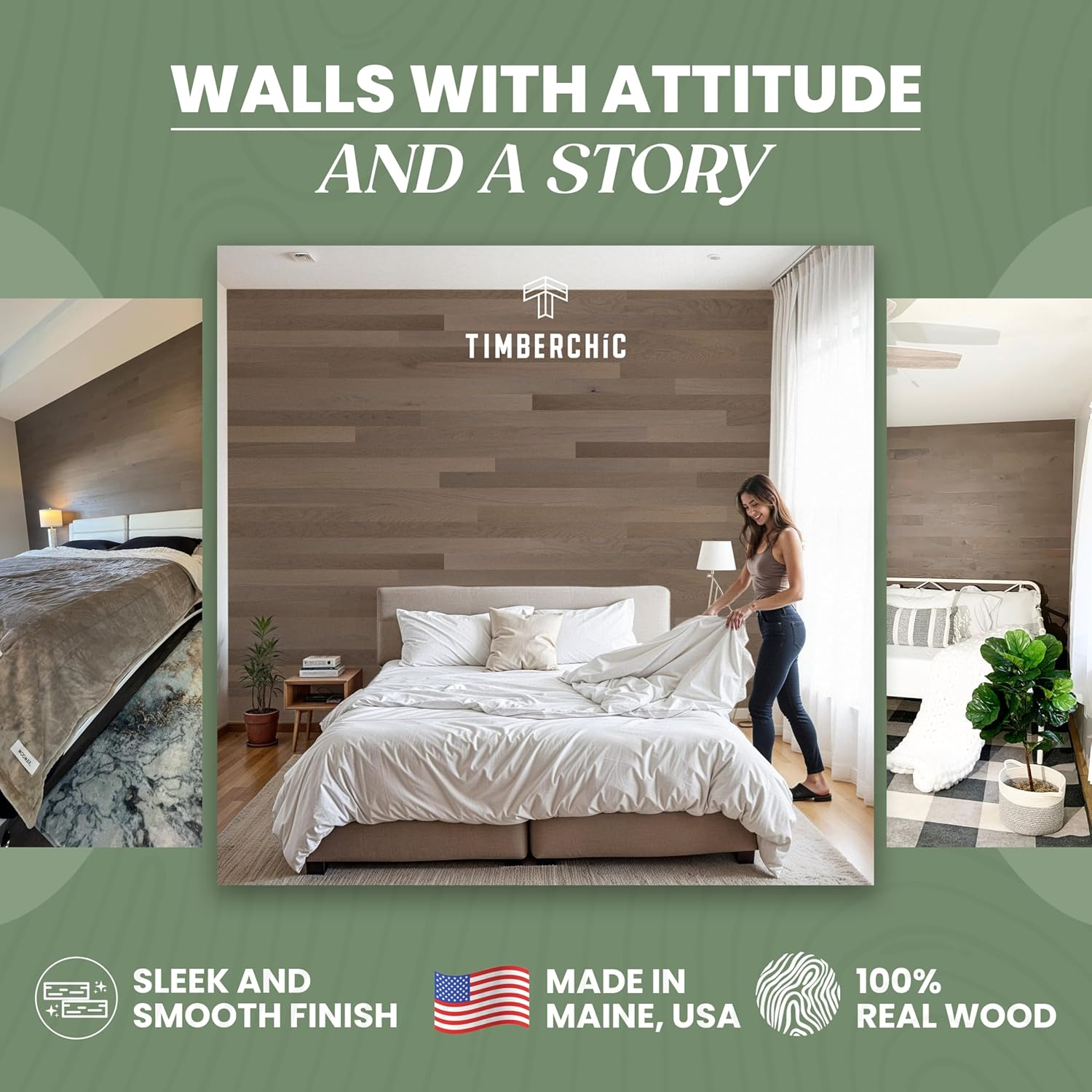 TIMBERCHiC 100% Wood Wall Planks - Made in USA - Peel-and-Stick Wall Panels for Interior Decor - Premium Smooth Finish - DIY Adhesive Wall Panels, Slate (4" x 20 Sq Ft)