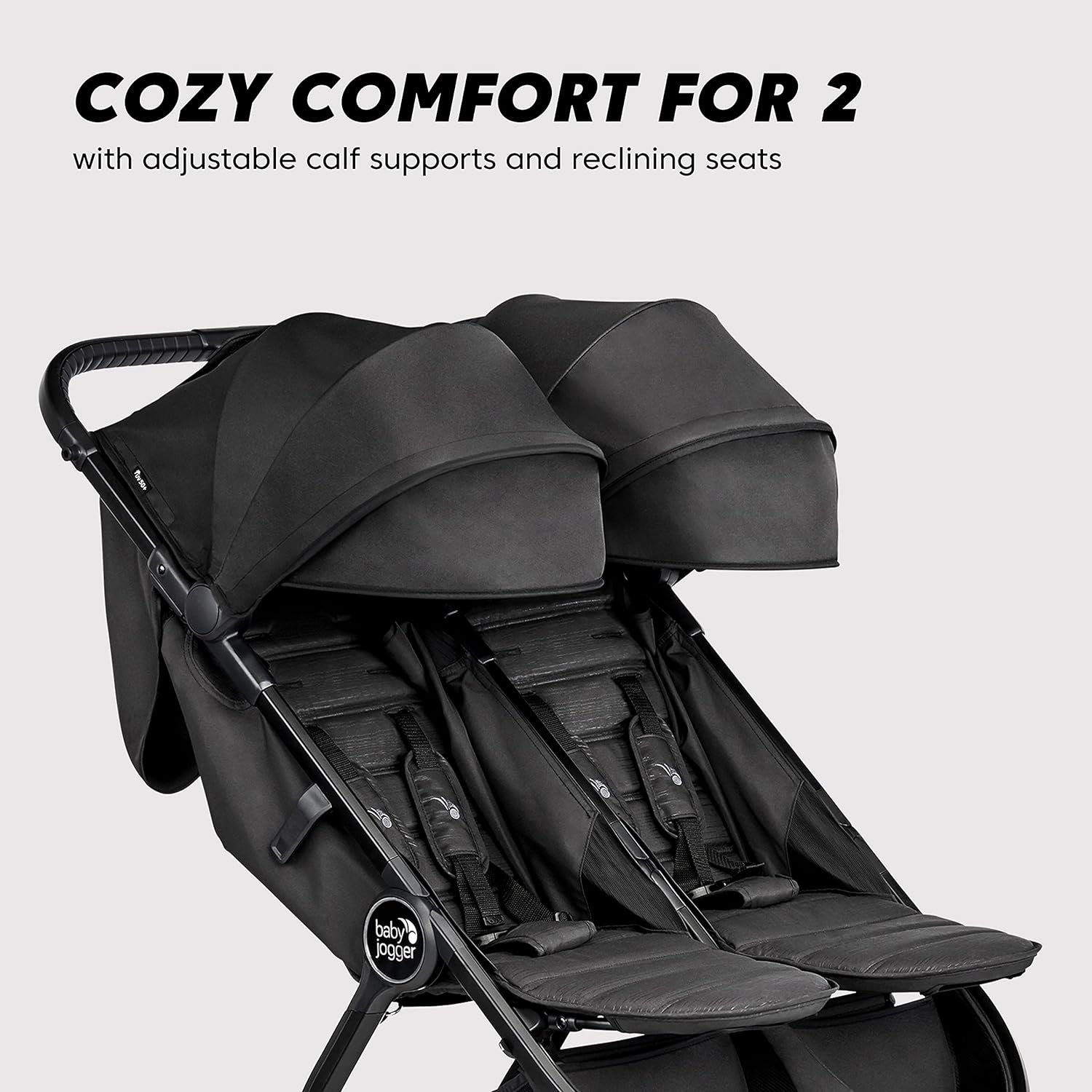 Jet Black Double Stroller with UV Protection Canopies