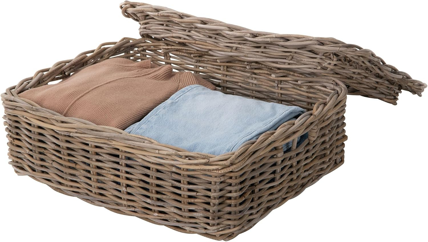 Kouboo Rectangular Underbed Storage Bin with Lid - Rattan Basket for Clothes, Blankets, Pillows - Lightweight Wicker Storage Unit - 8 in. H x 23 in. L x 17.5 in. W - from
